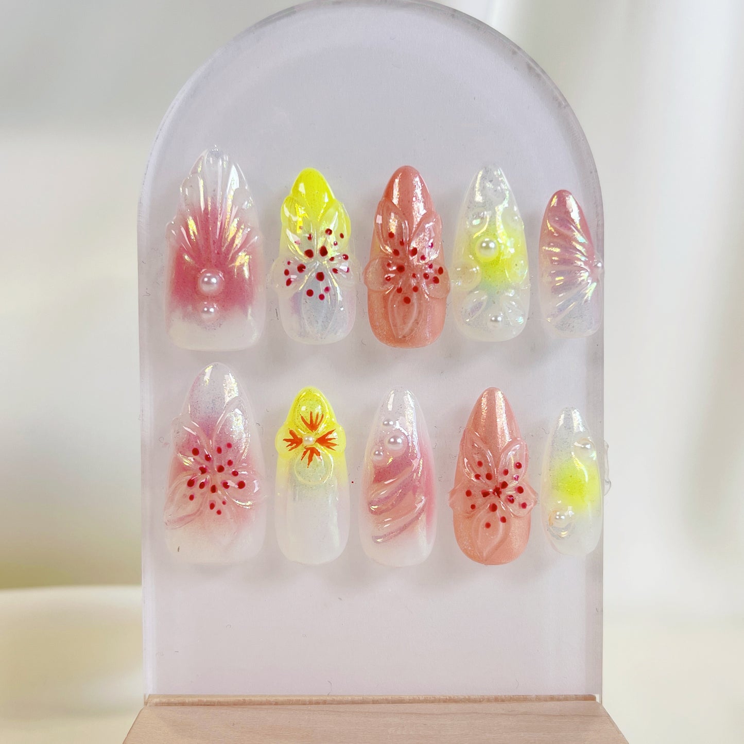 PO061 3d flower aurora iridescent press on nails
