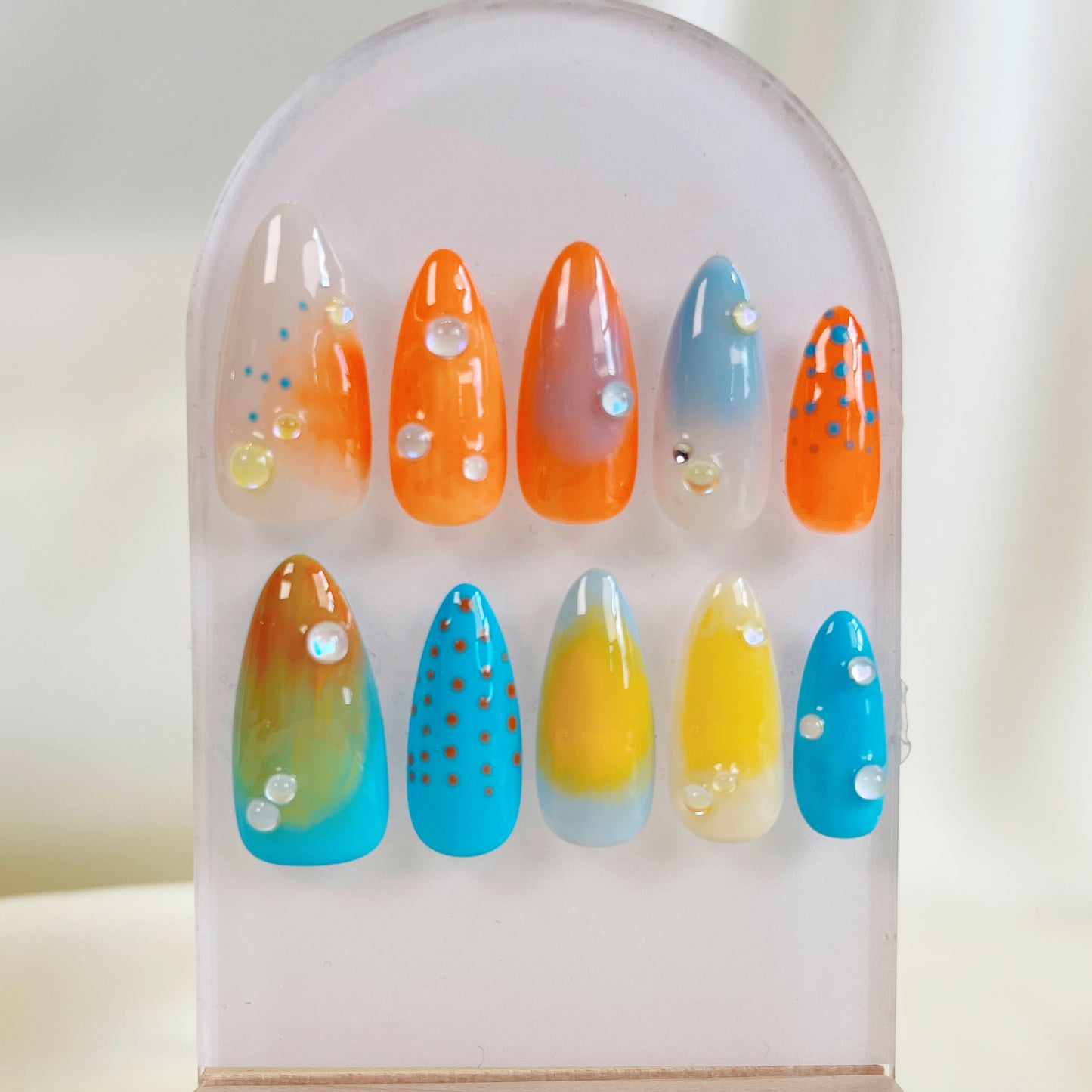 PO062 3d colorful ombre aurora press on nails