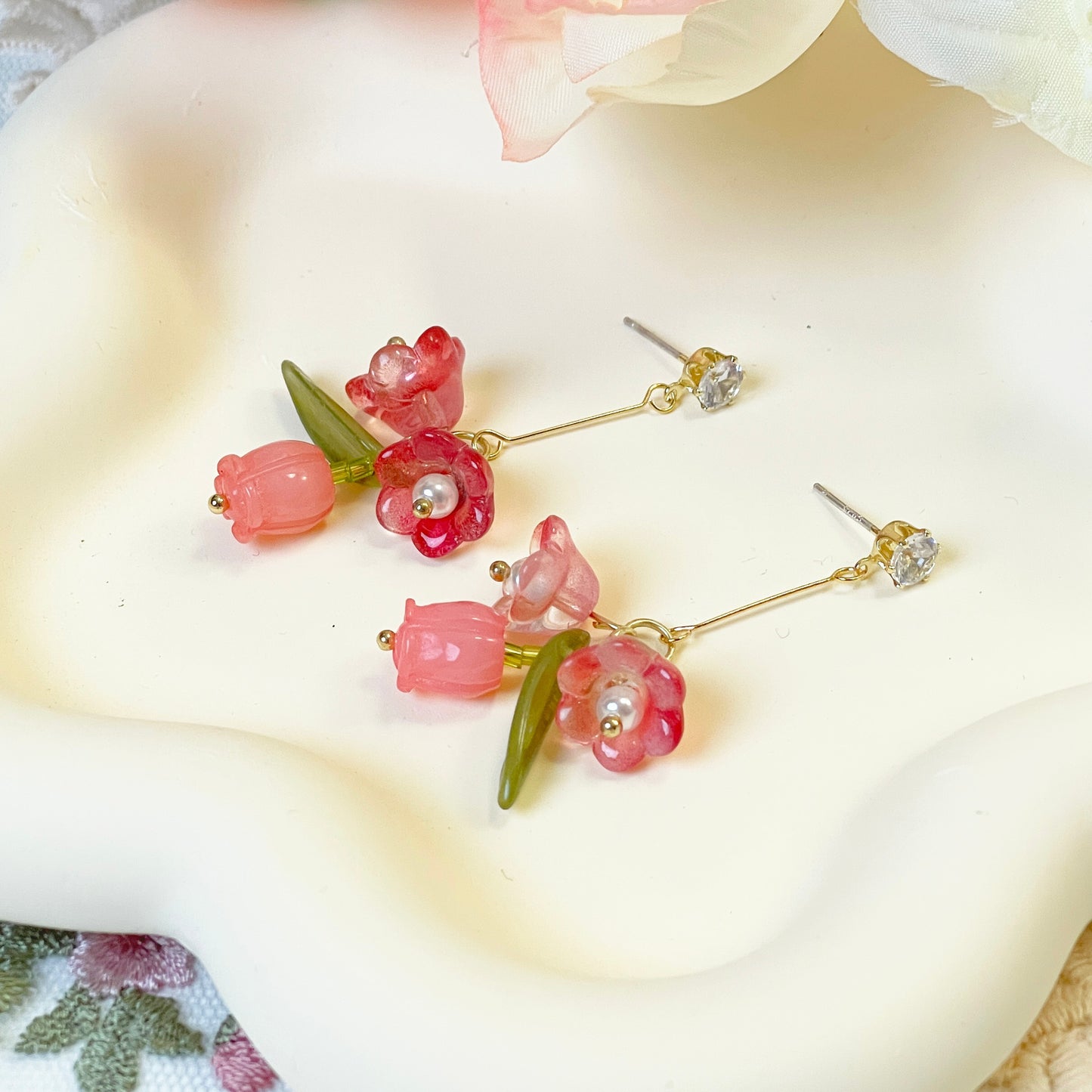 E137 lily of the valley flower dangle earrings