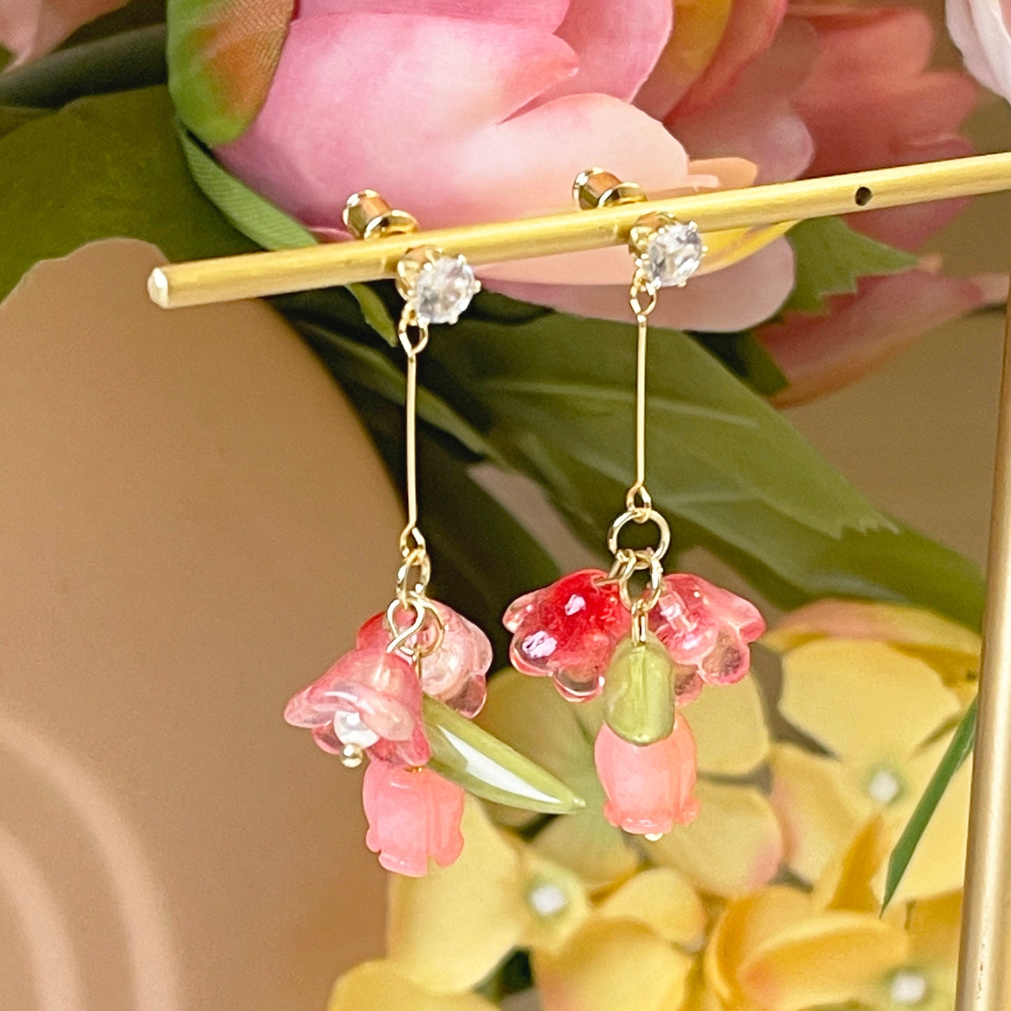 E137 lily of the valley flower dangle earrings