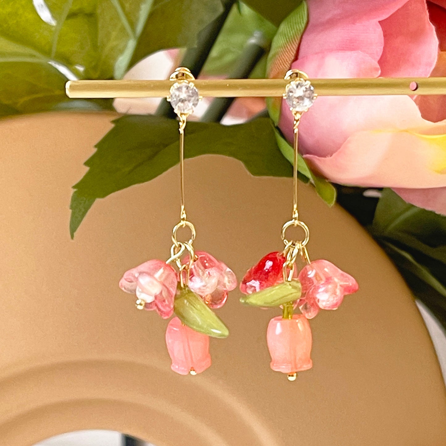 E137 lily of the valley flower dangle earrings