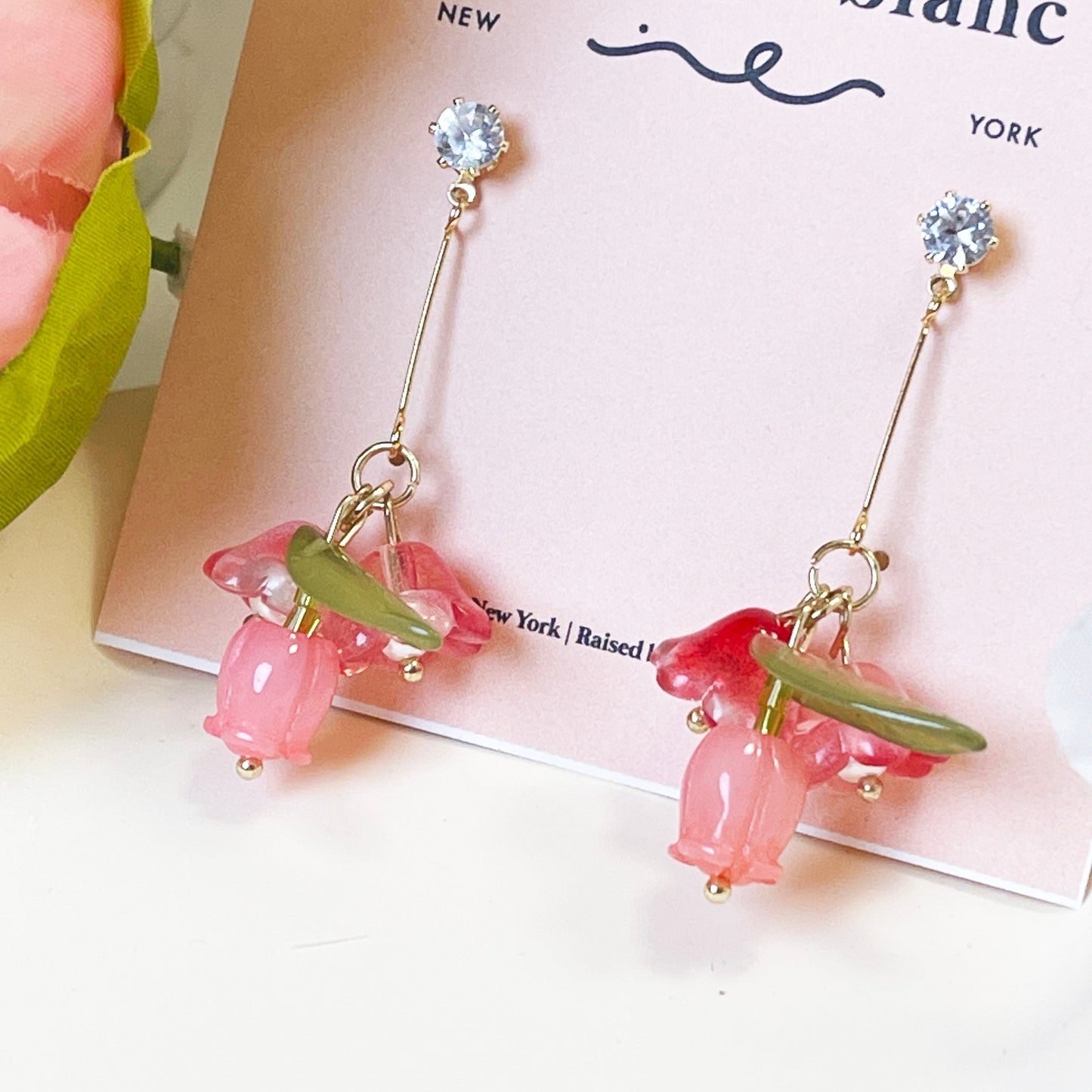 E137 lily of the valley flower dangle earrings