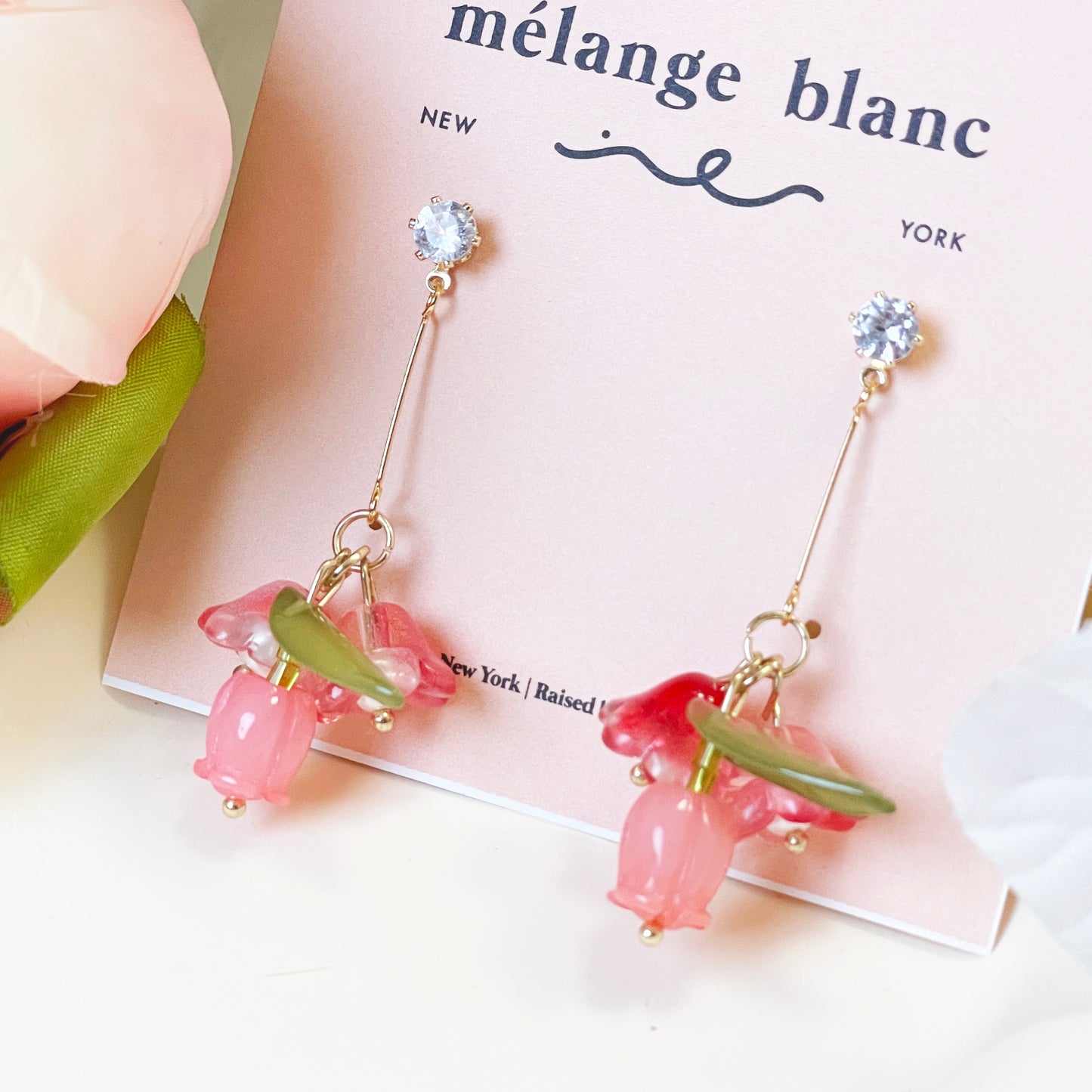 E137 lily of the valley flower dangle earrings