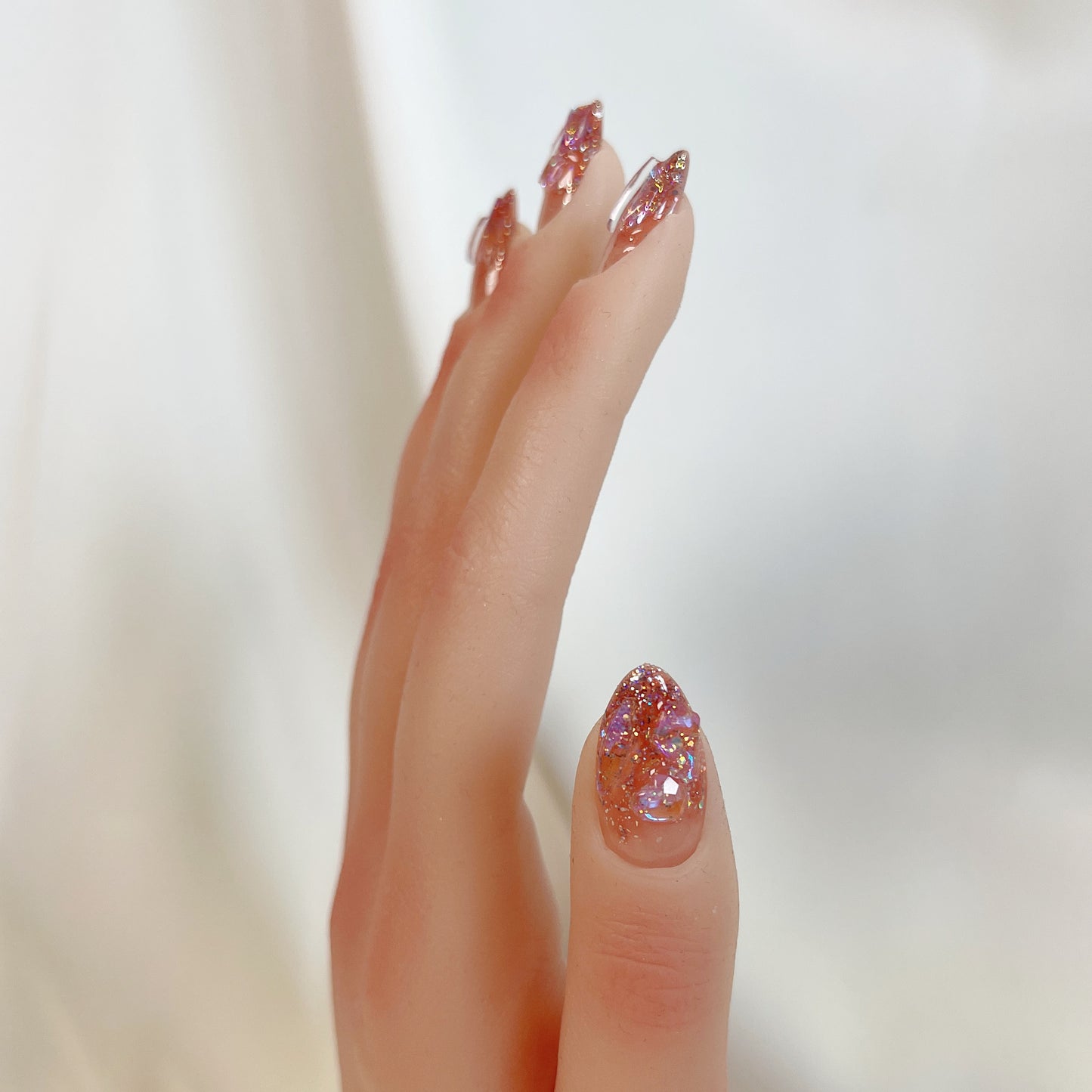 PO065 glitter crystal aurora press on nails