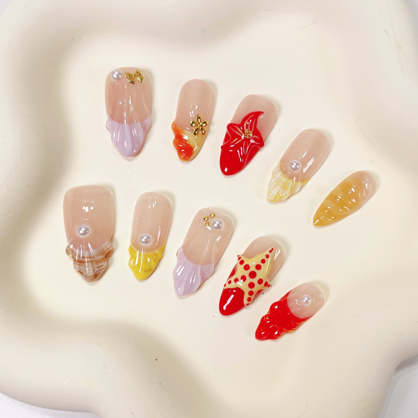 PO055 tropical ocean beach 3D press on nails