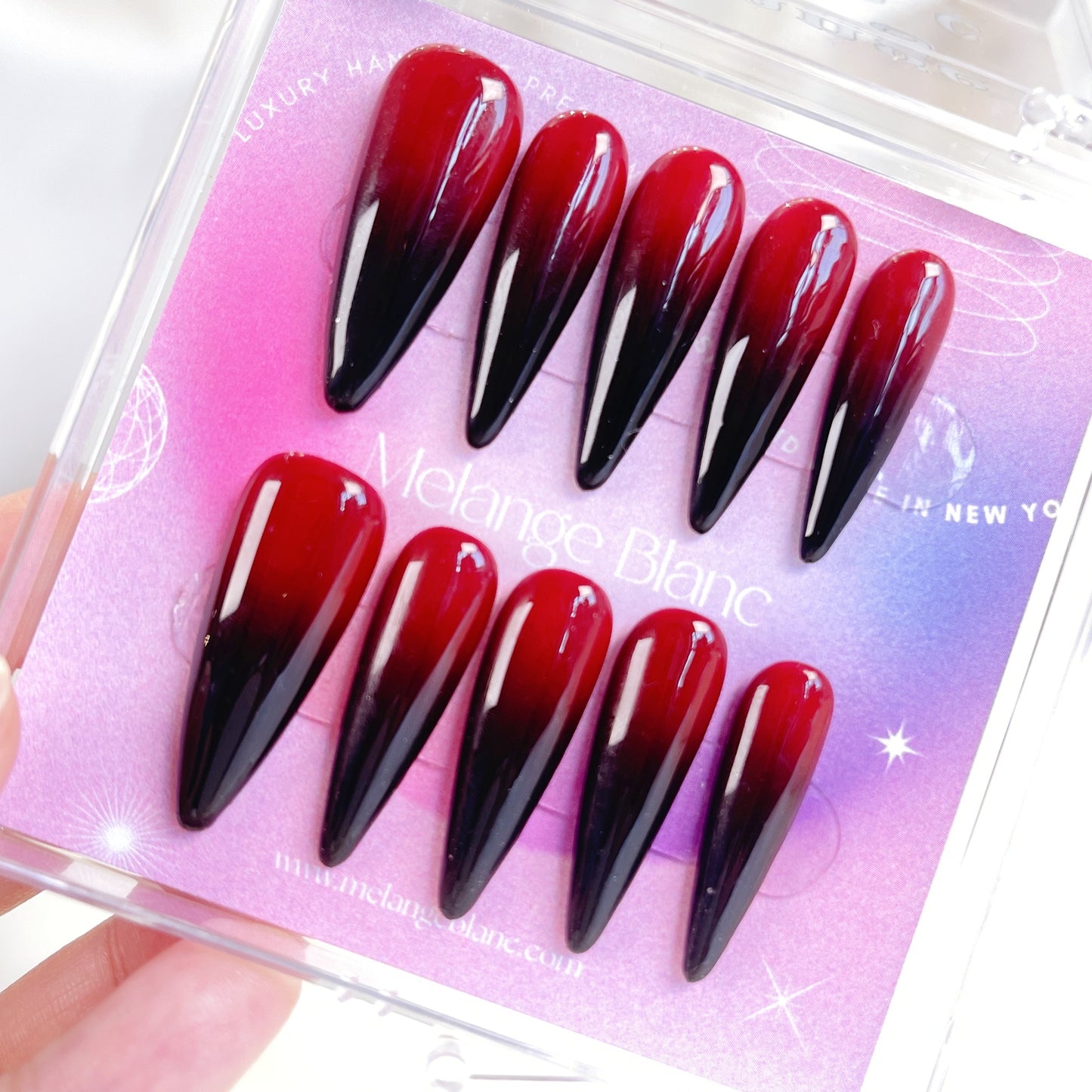 Black red ombre stiletto press on nails
