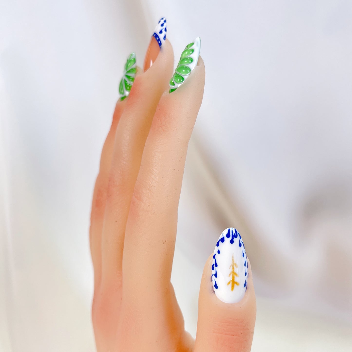 Green lime fruit almond press on nails