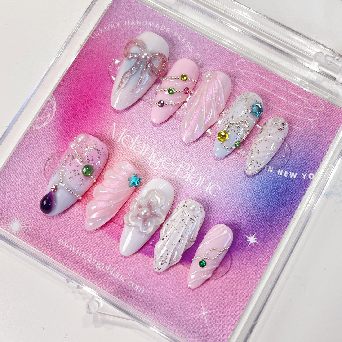 Pink dreamy 3D bow flower almond press on nails - RTS
