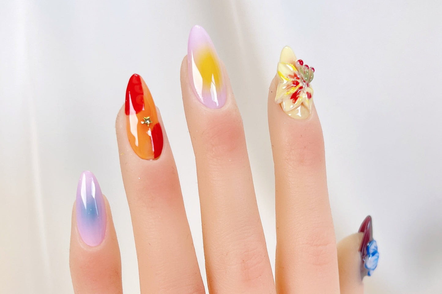PO082 3D flower garden almond press on nails