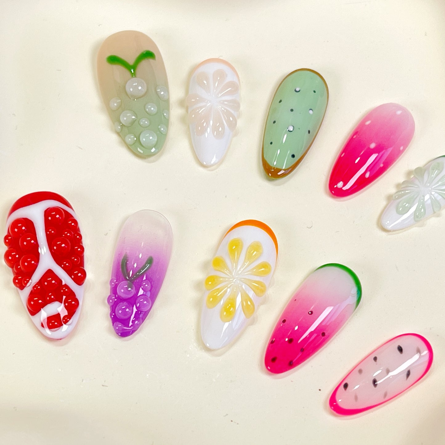 PO091 Colorful Fruit almond Press On Nails