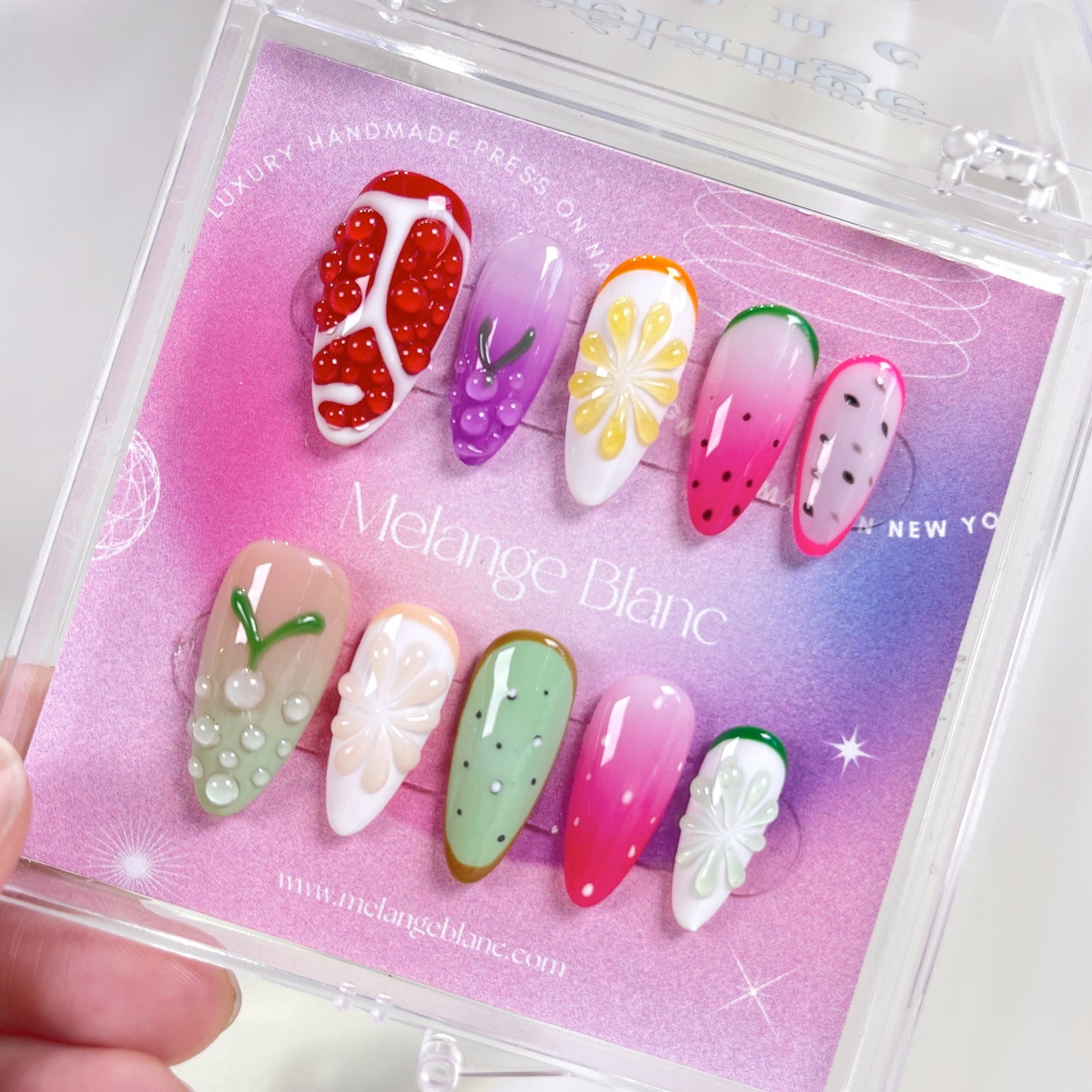 Colorful 3D Fruit almond Press On Nails - RTS