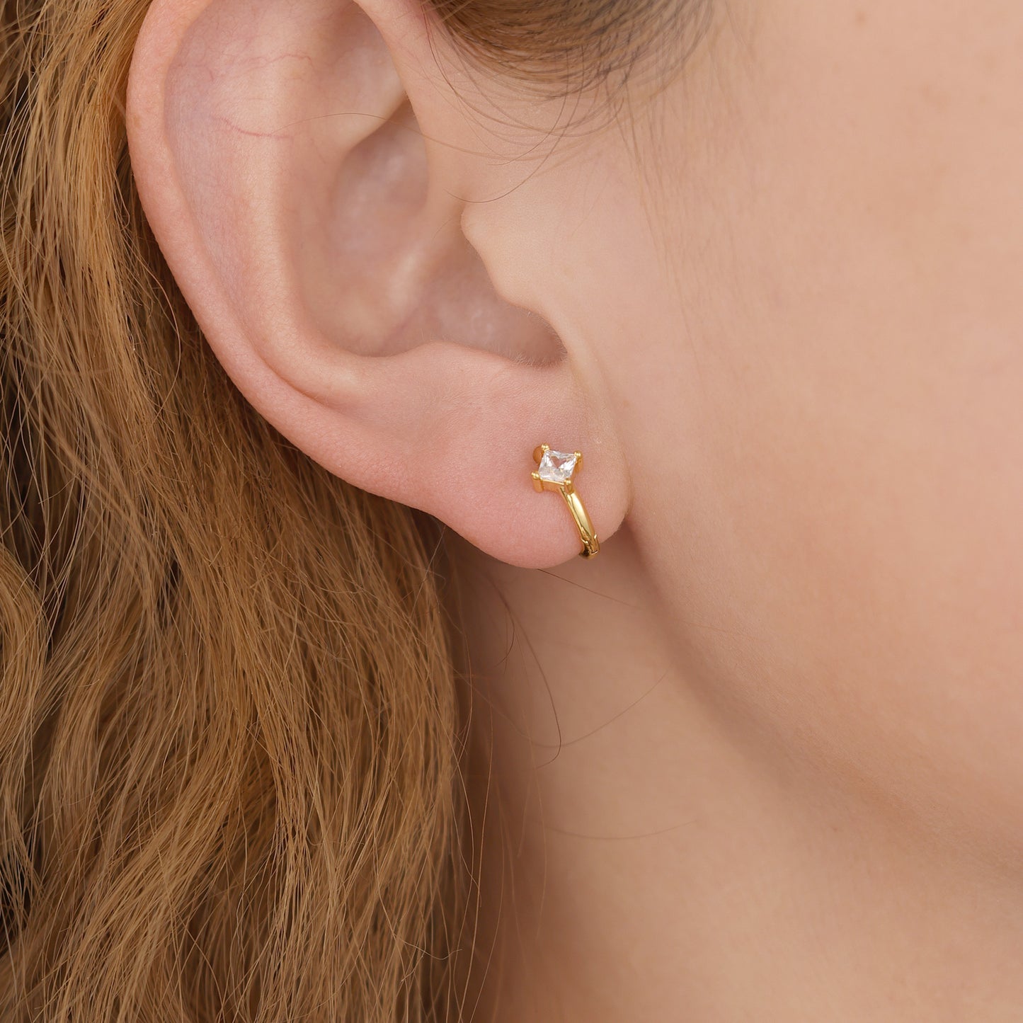 E183 square crystal baguette huggie hoop earrings