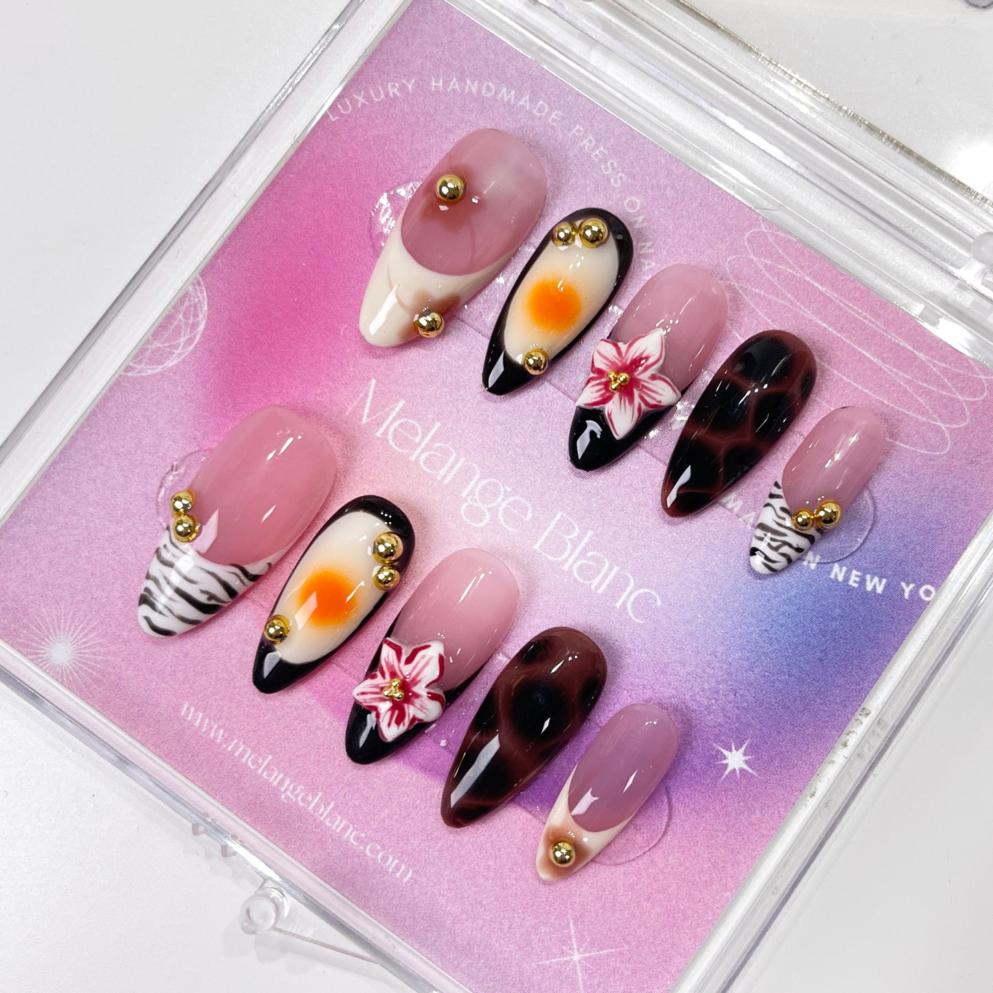 PO095 3d flower autumn almond press on nails