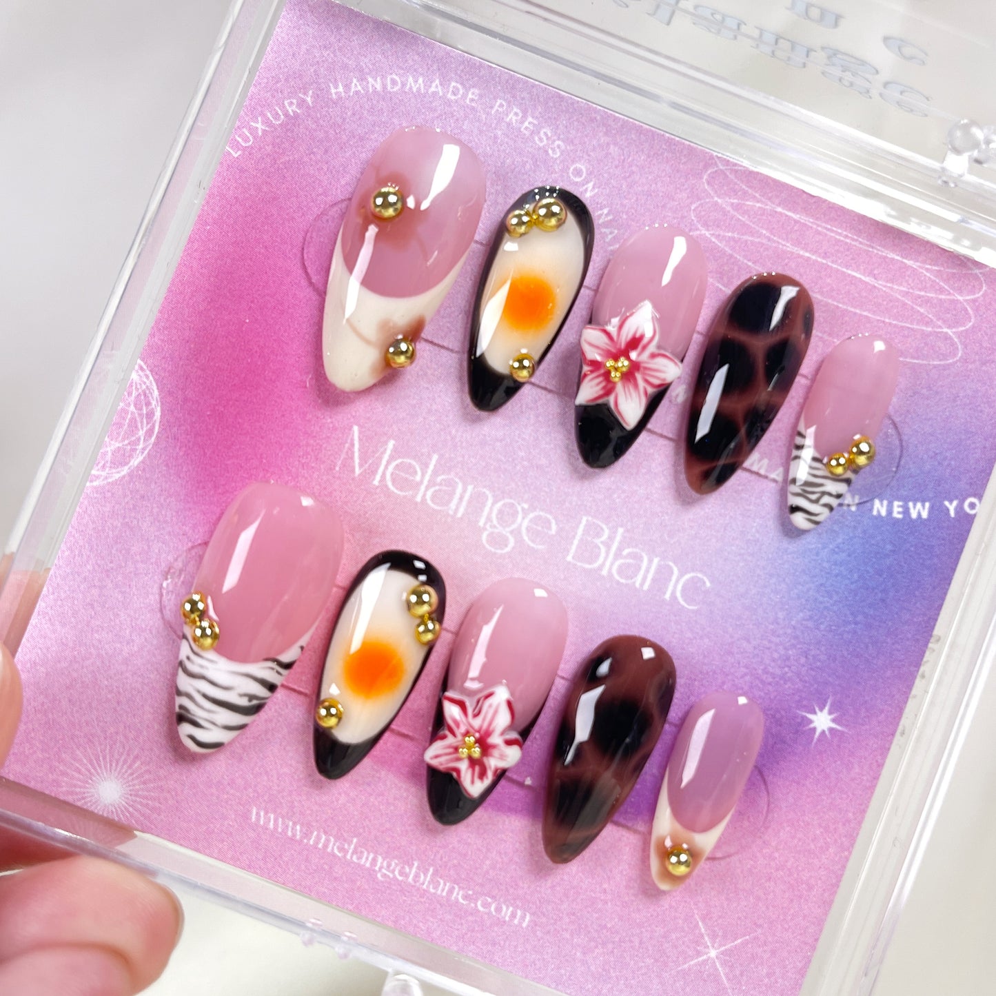 PO095 3d flower autumn almond press on nails
