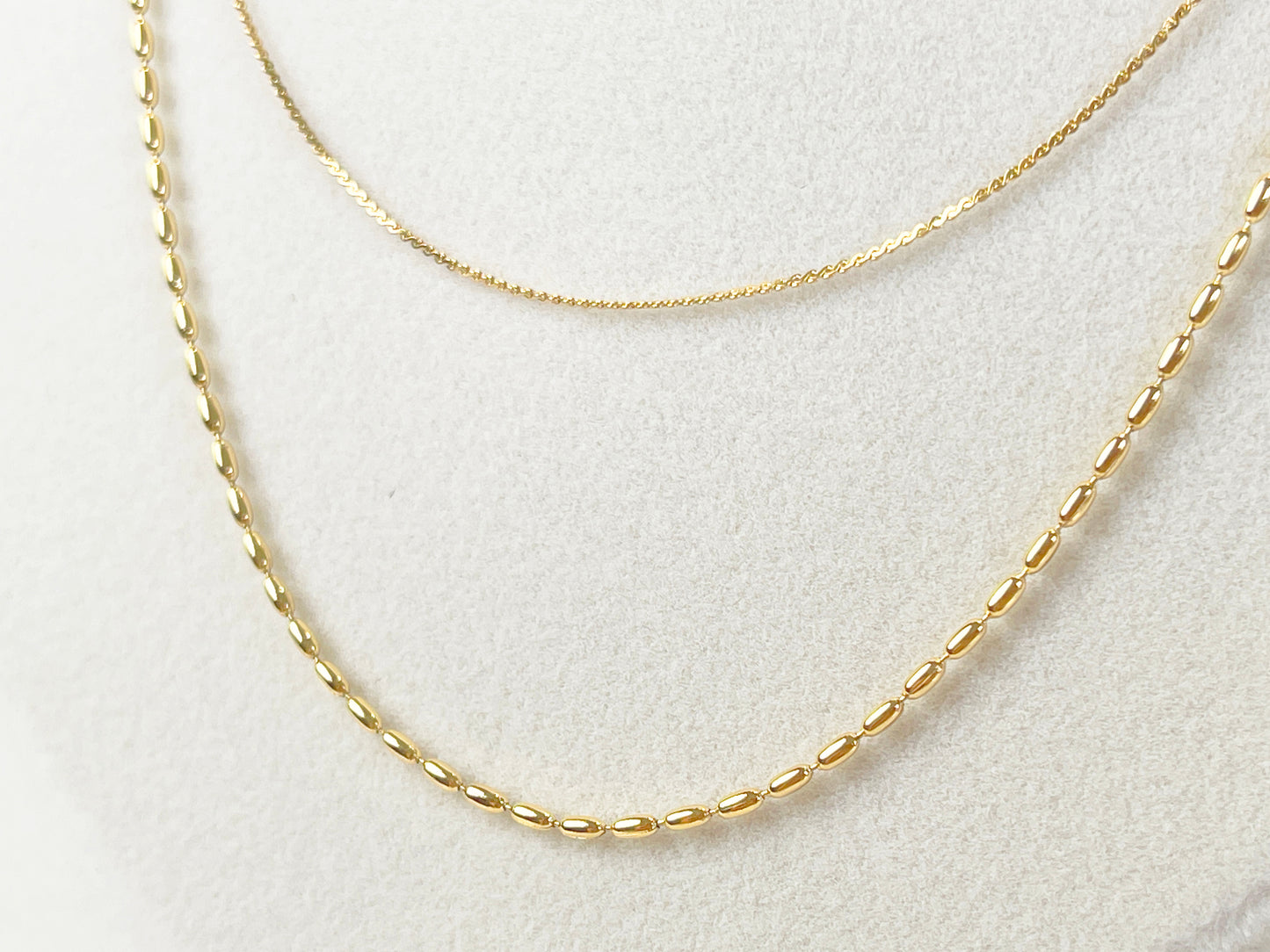 N018 gold double strand beaded chain necklace