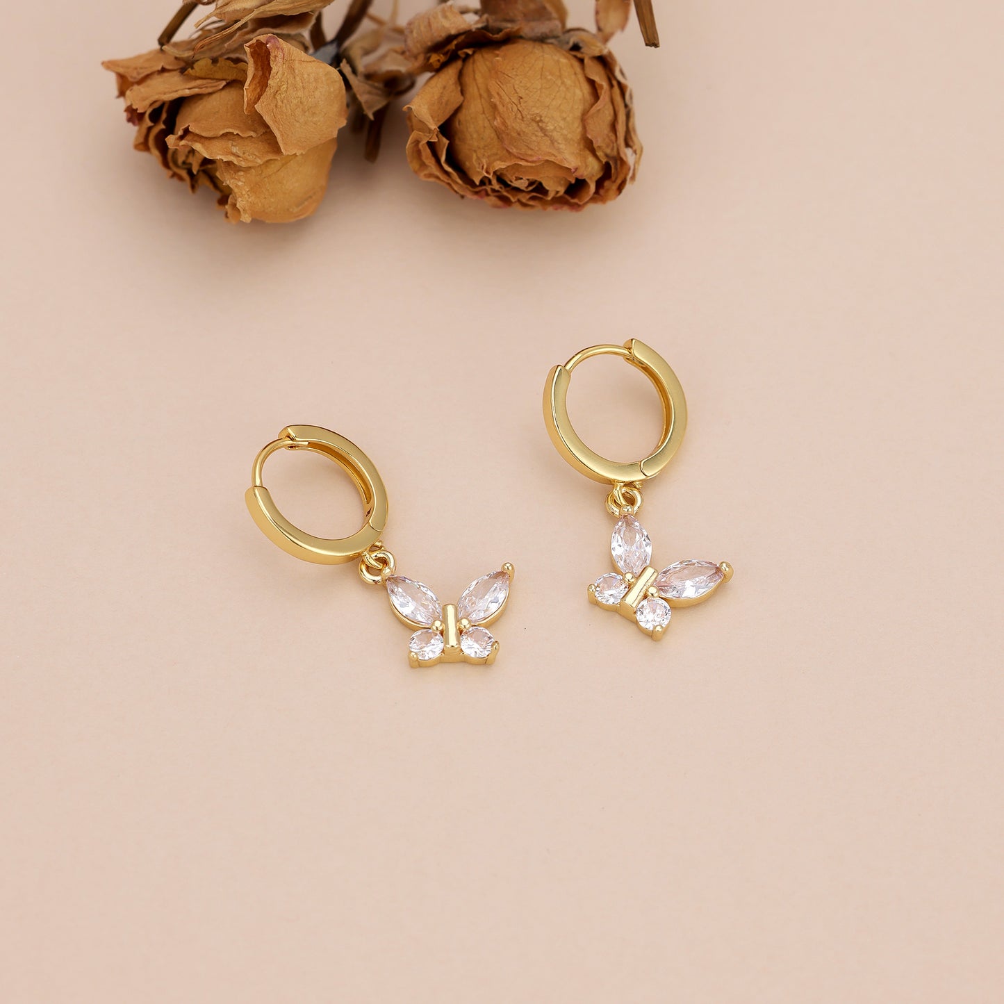 E164 dainty crystal butterfly dangle earrings