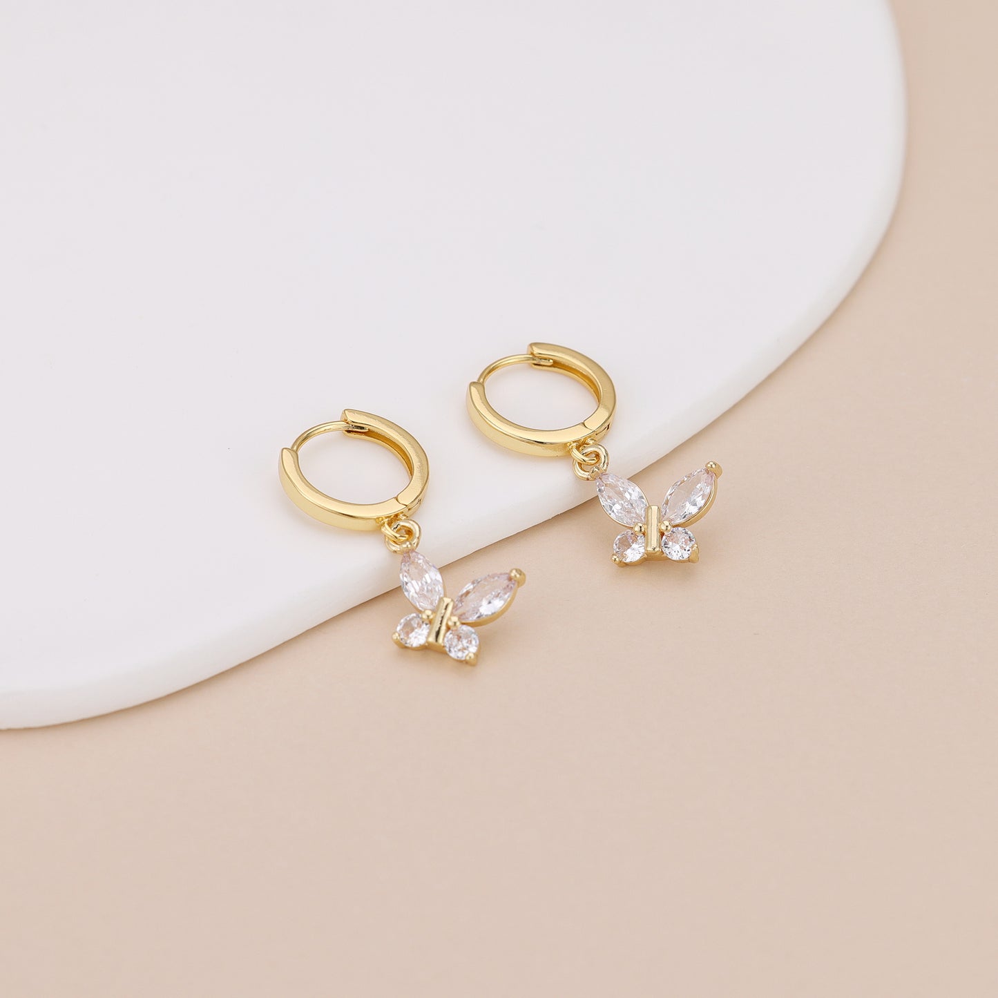 E164 dainty crystal butterfly dangle earrings