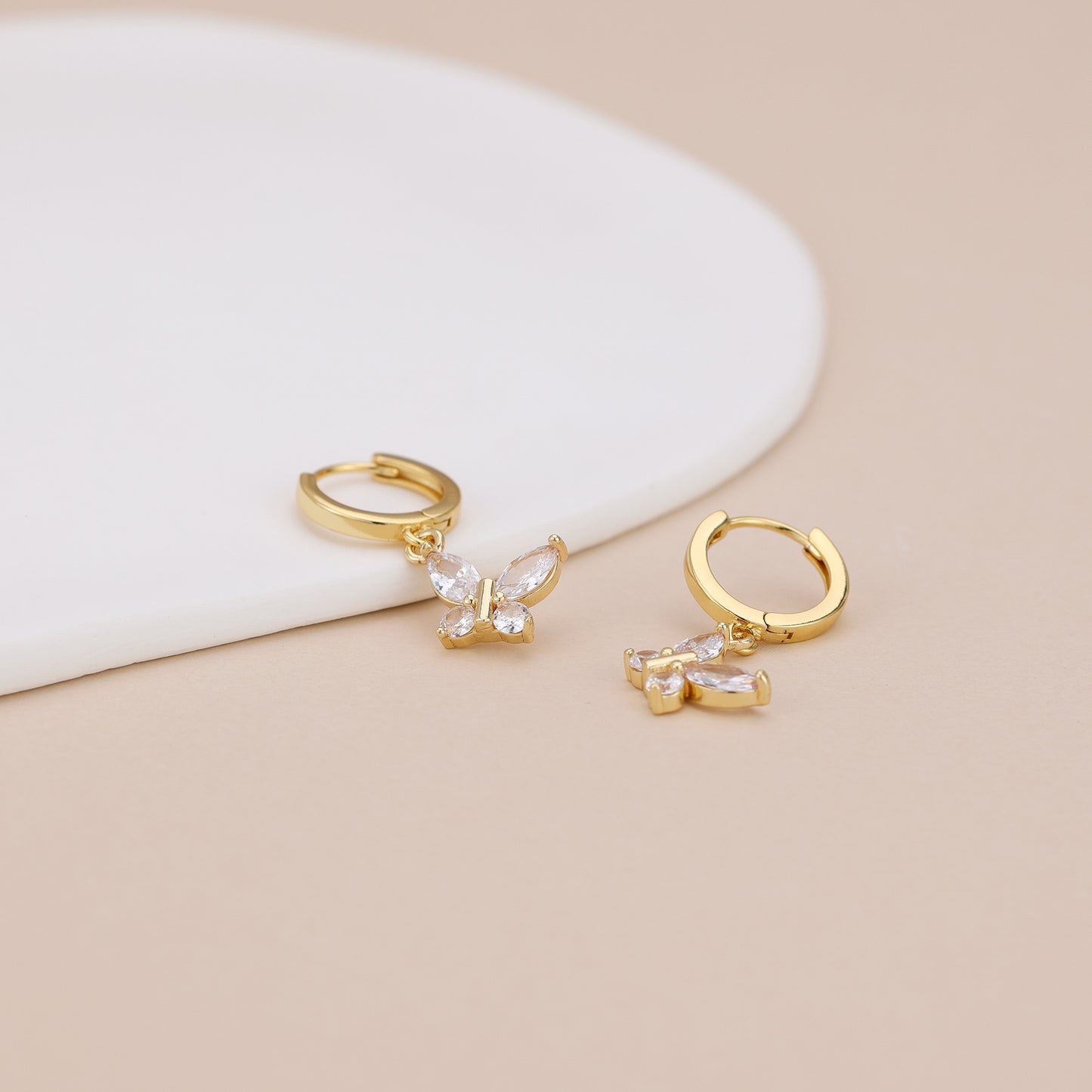 E164 dainty crystal butterfly dangle earrings