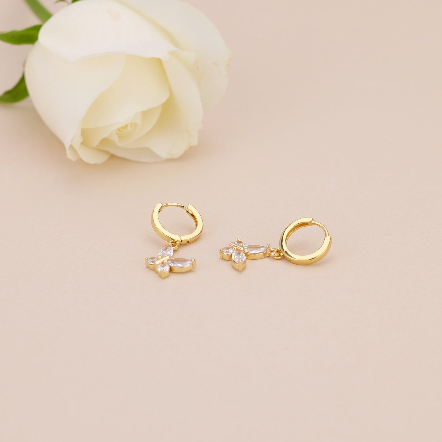 E164 dainty crystal butterfly dangle earrings