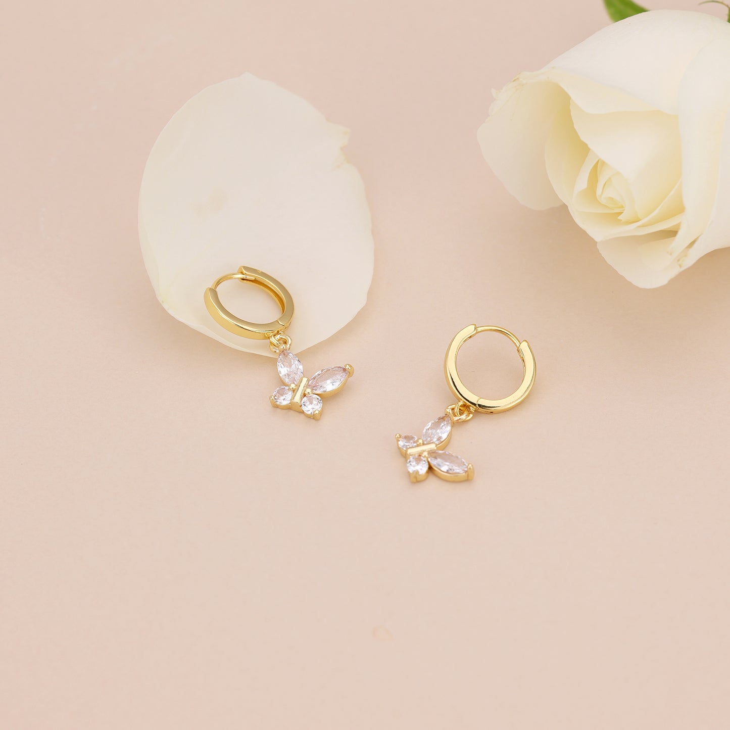 E164 dainty crystal butterfly dangle earrings