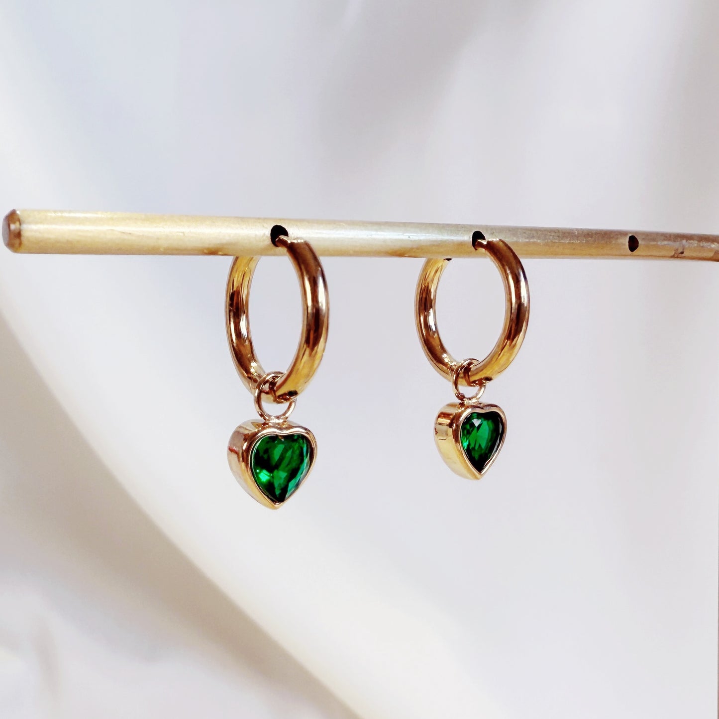E199 gold dainty heart dangle huggie hoop earrings