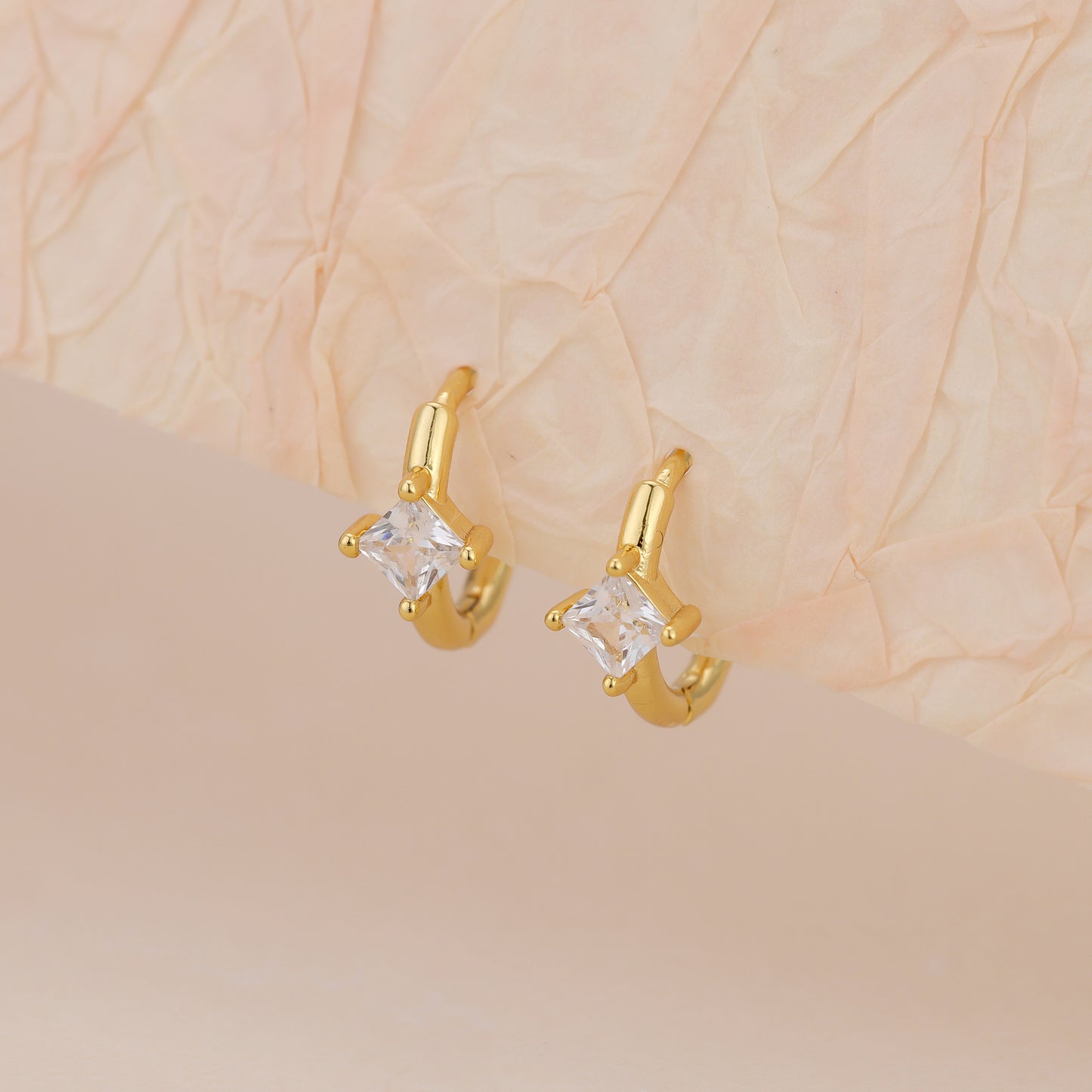 E183 square crystal baguette huggie hoop earrings