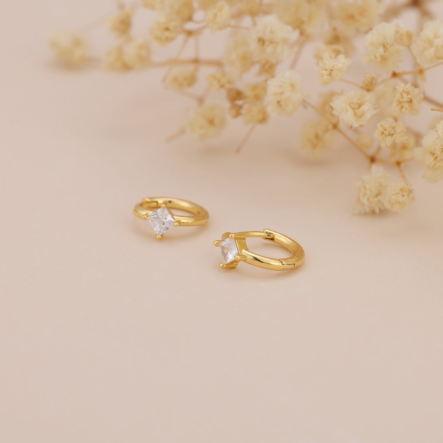 E183 square crystal baguette huggie hoop earrings