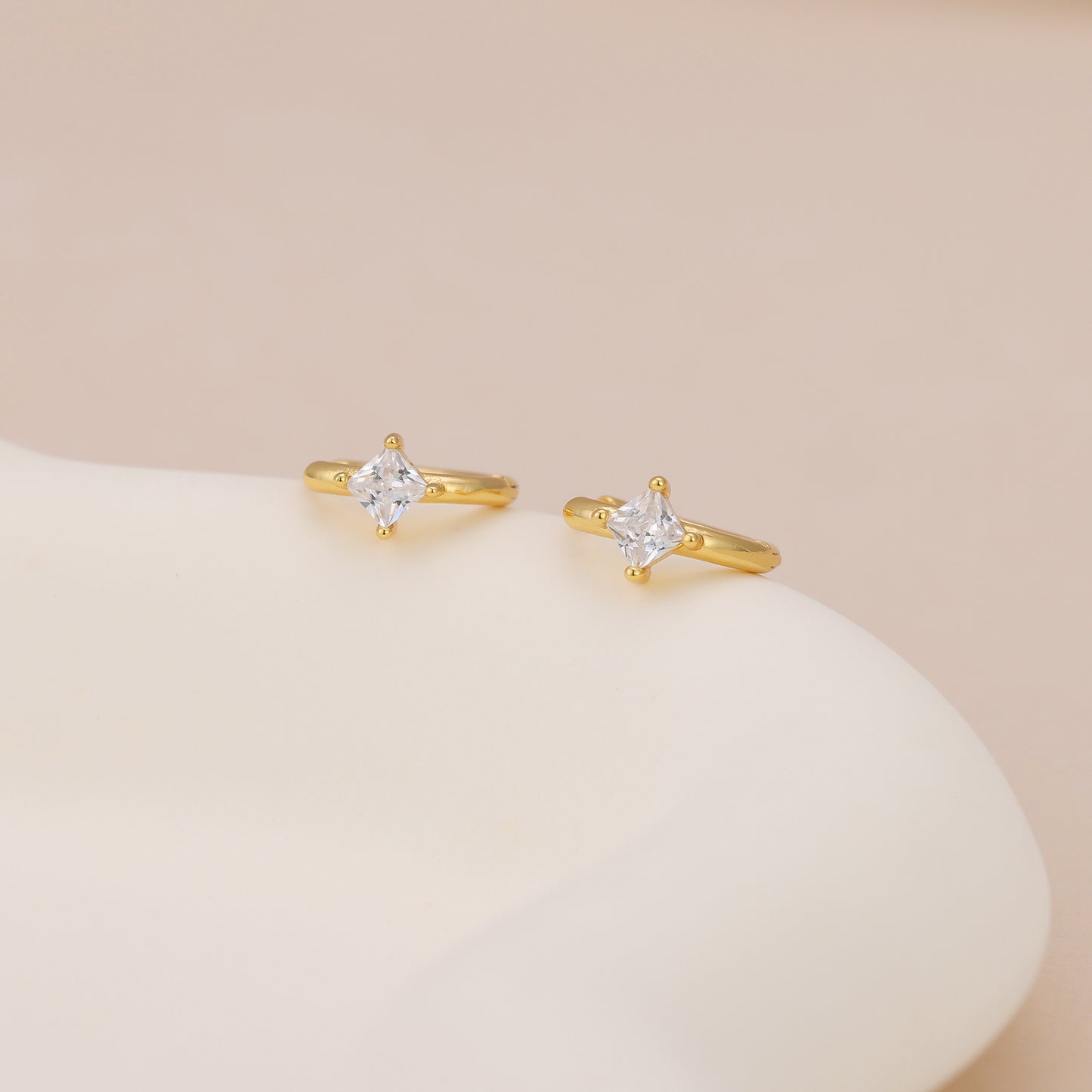 E183 square crystal baguette huggie hoop earrings