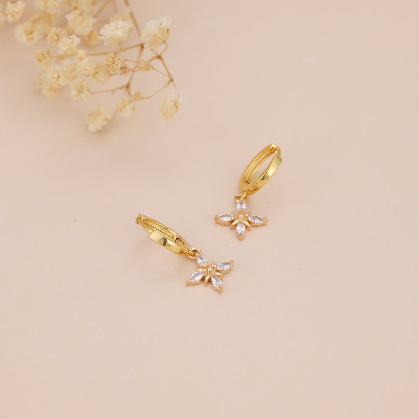 E148 dainty crystal flower star dangle earrings