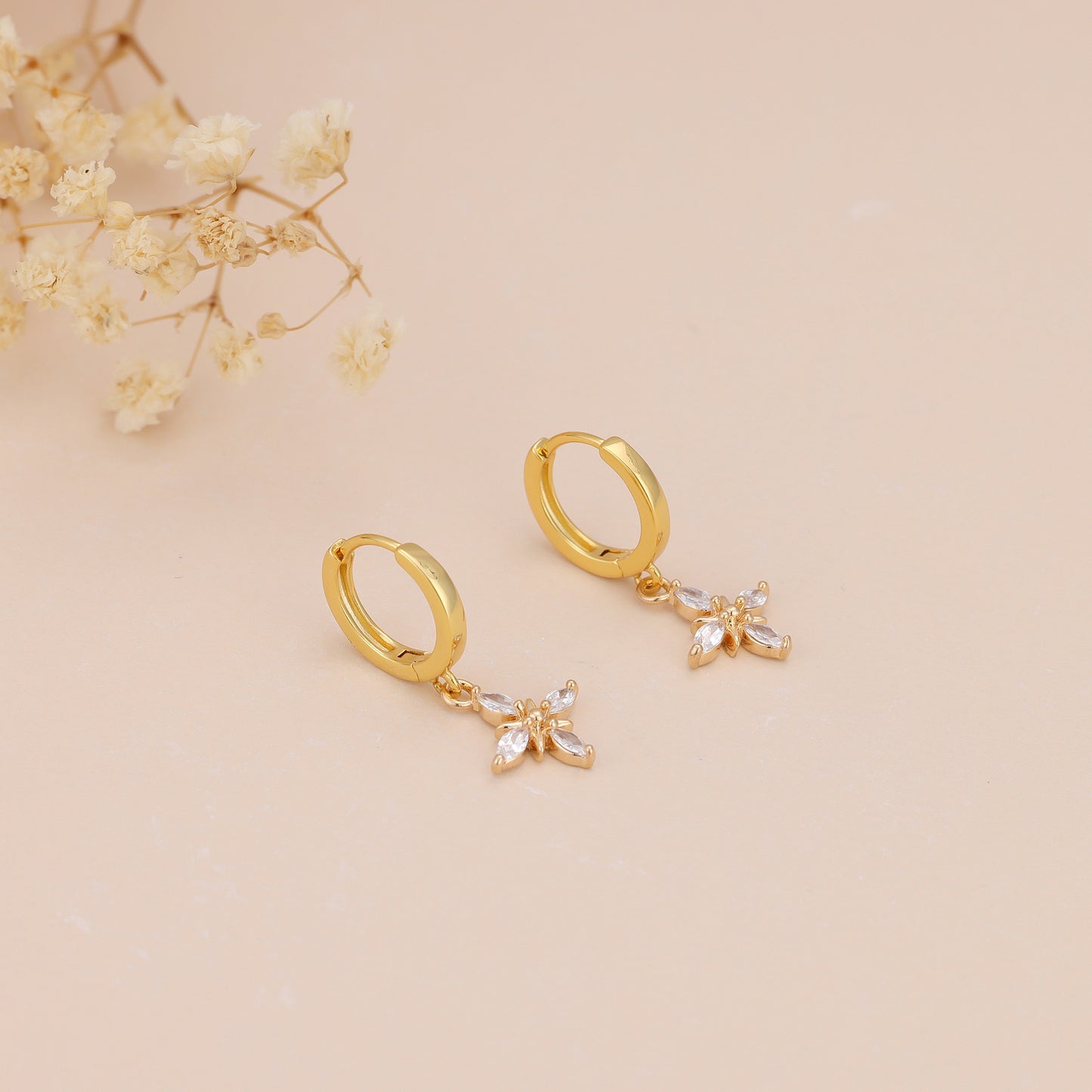 E148 dainty crystal flower star dangle earrings