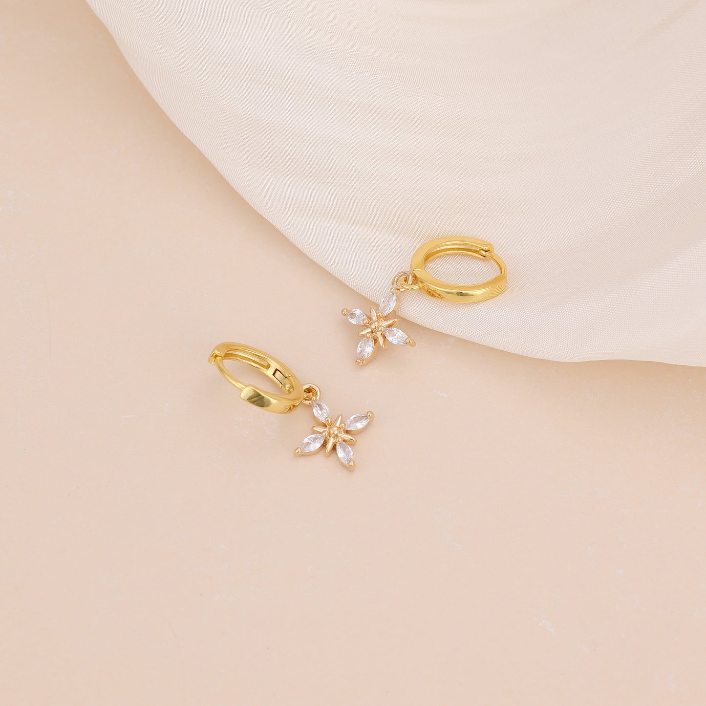 E148 dainty crystal flower star dangle earrings