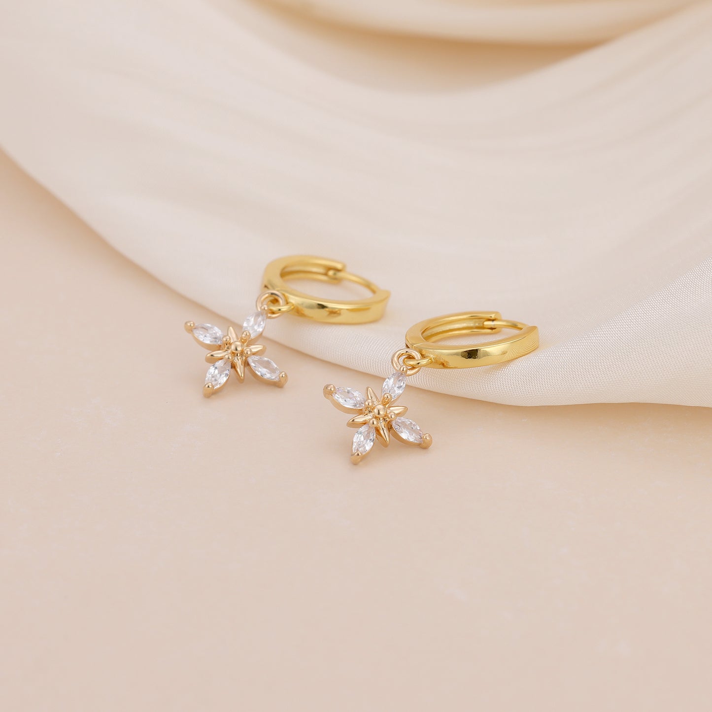 E148 dainty crystal flower star dangle earrings