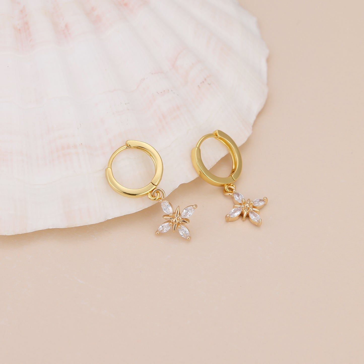 E148 dainty crystal flower star dangle earrings