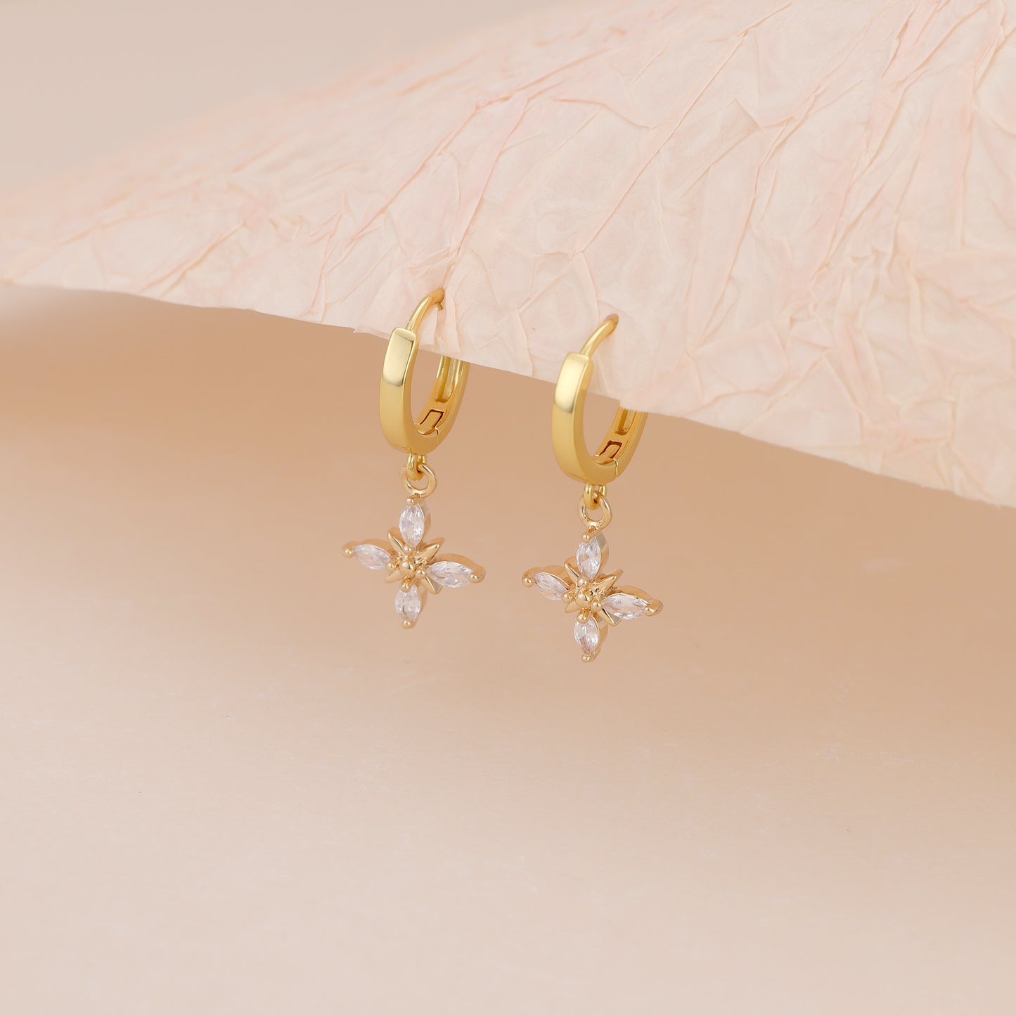E148 dainty crystal flower star dangle earrings