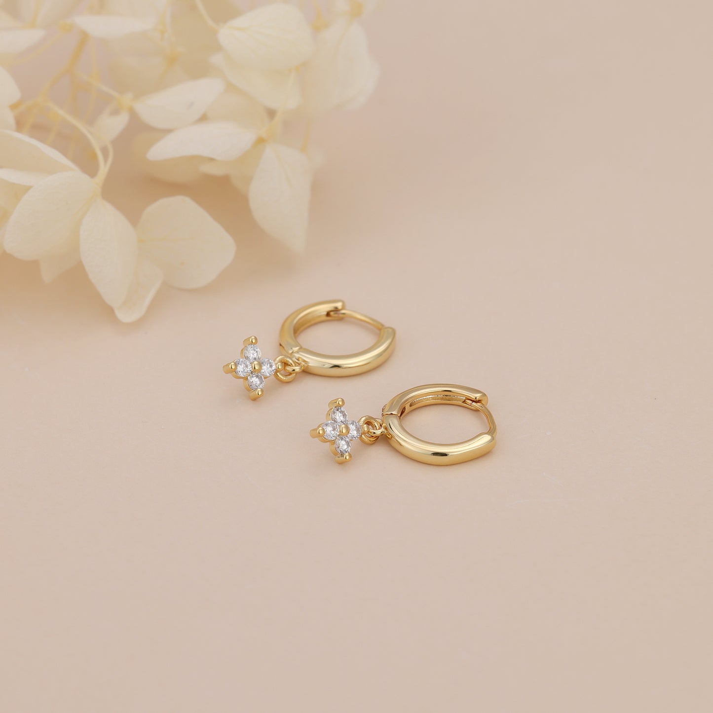 E174 marquise crystal flower dangle huggie hoop earrings