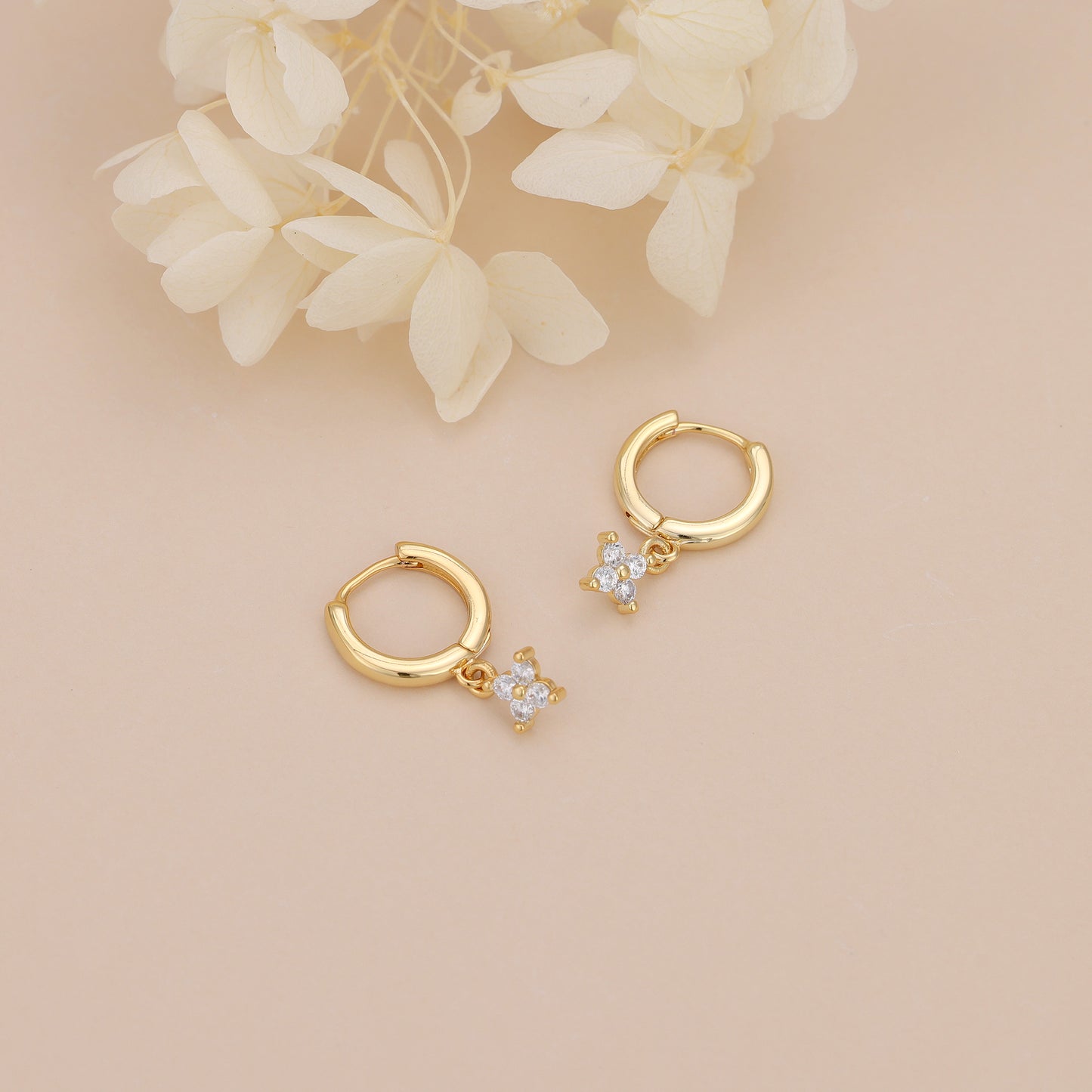 E174 marquise crystal flower dangle huggie hoop earrings