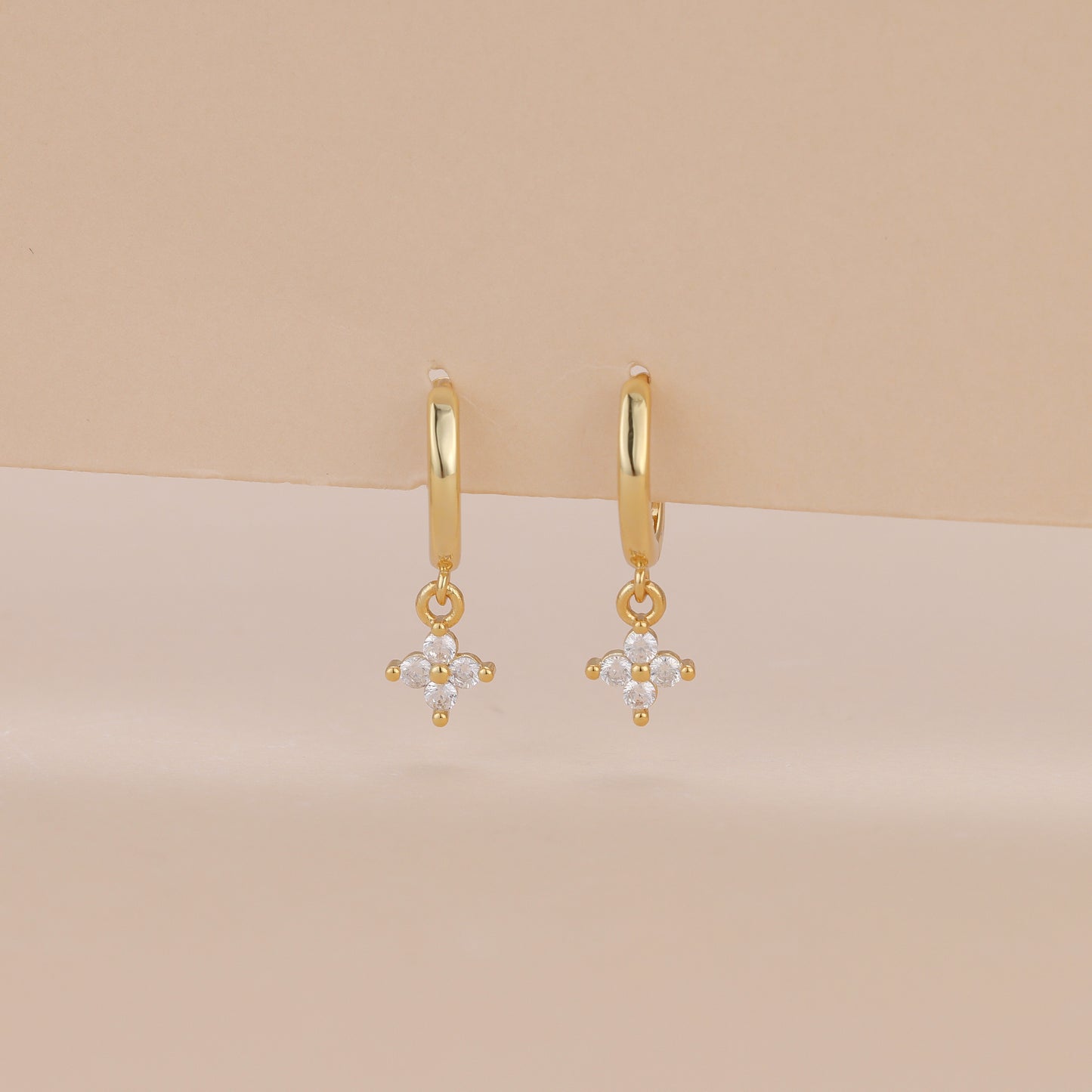 E174 marquise crystal flower dangle huggie hoop earrings