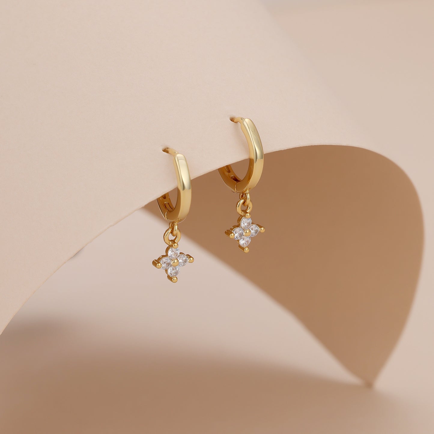 E174 marquise crystal flower dangle huggie hoop earrings