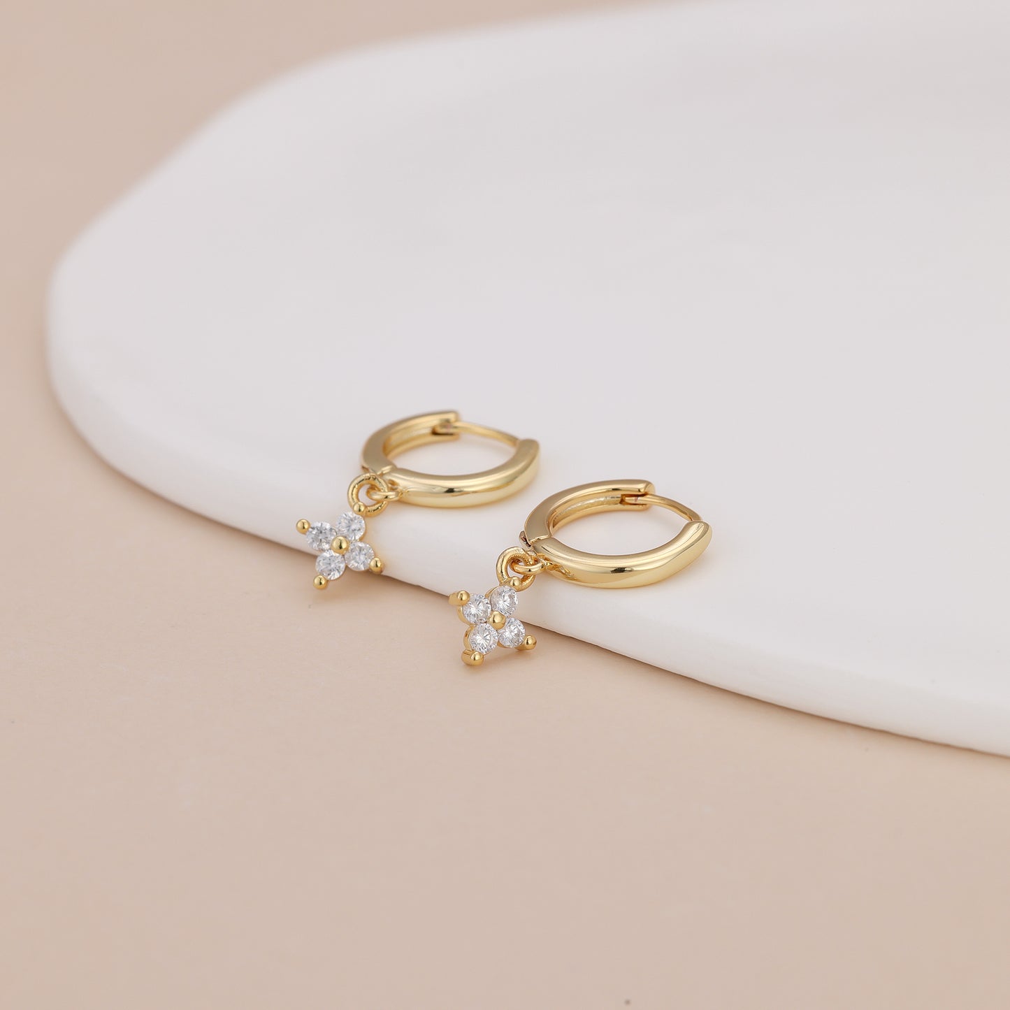 E174 marquise crystal flower dangle huggie hoop earrings