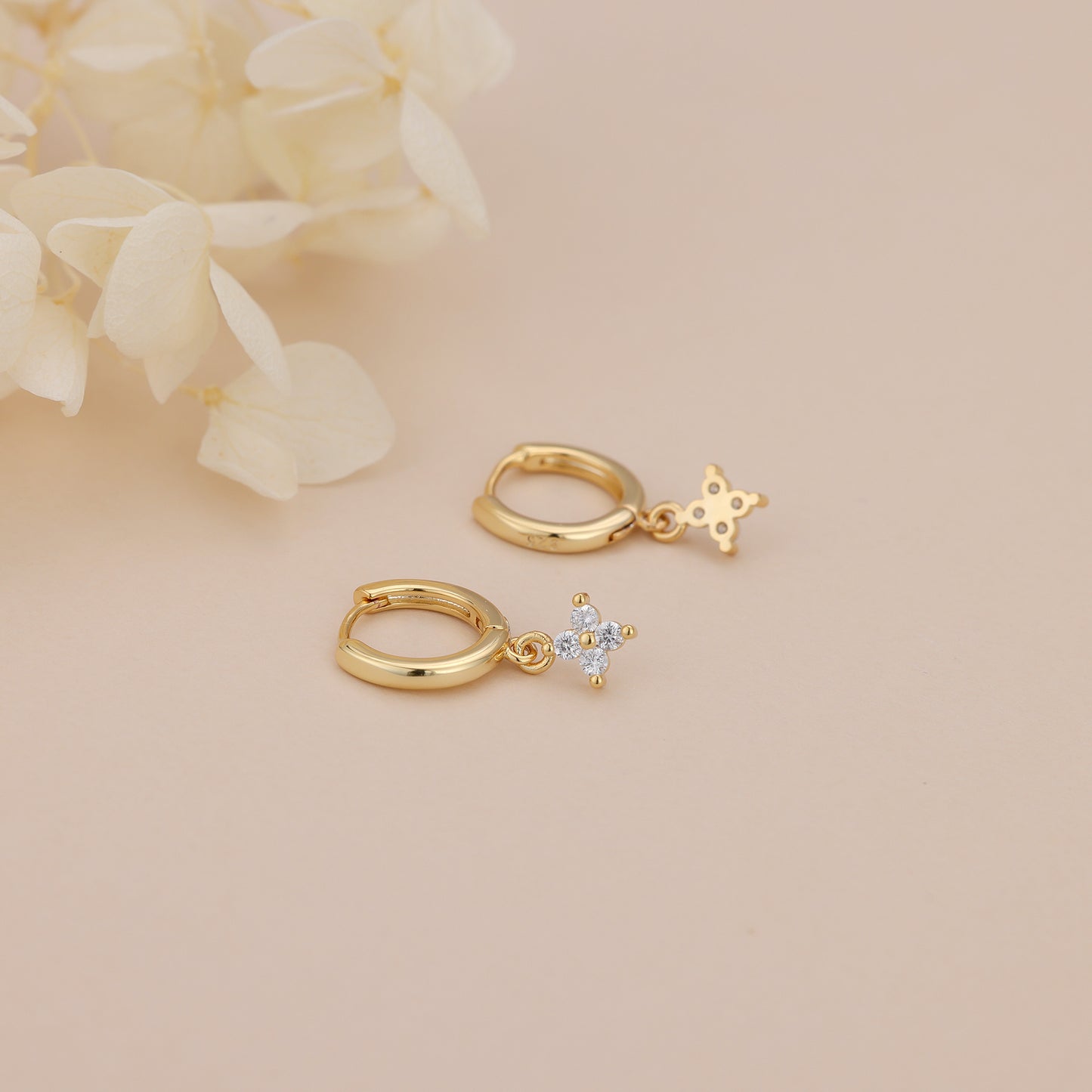 E174 marquise crystal flower dangle huggie hoop earrings