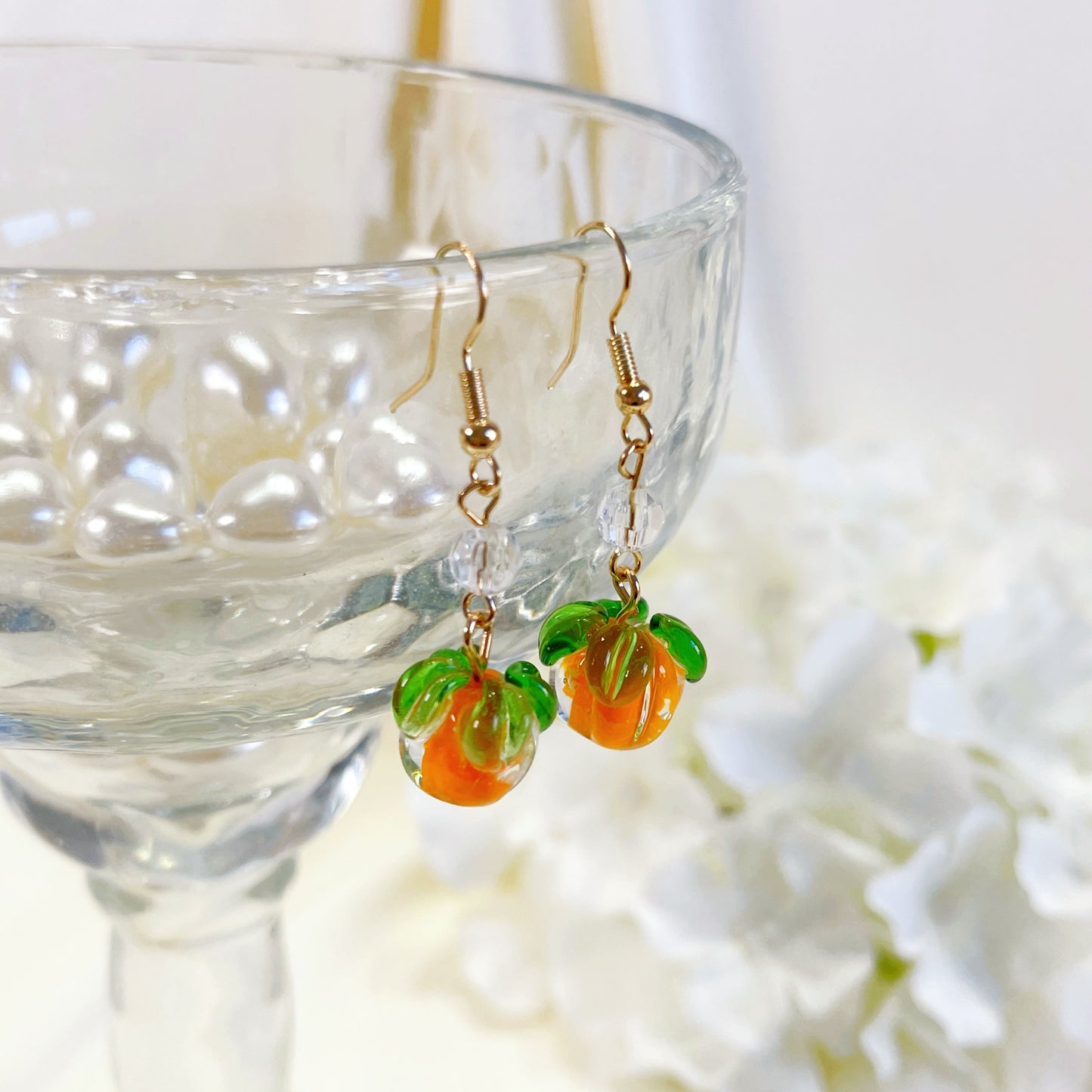 E228 fruit earrings, dangle earrings, persimmon earrings