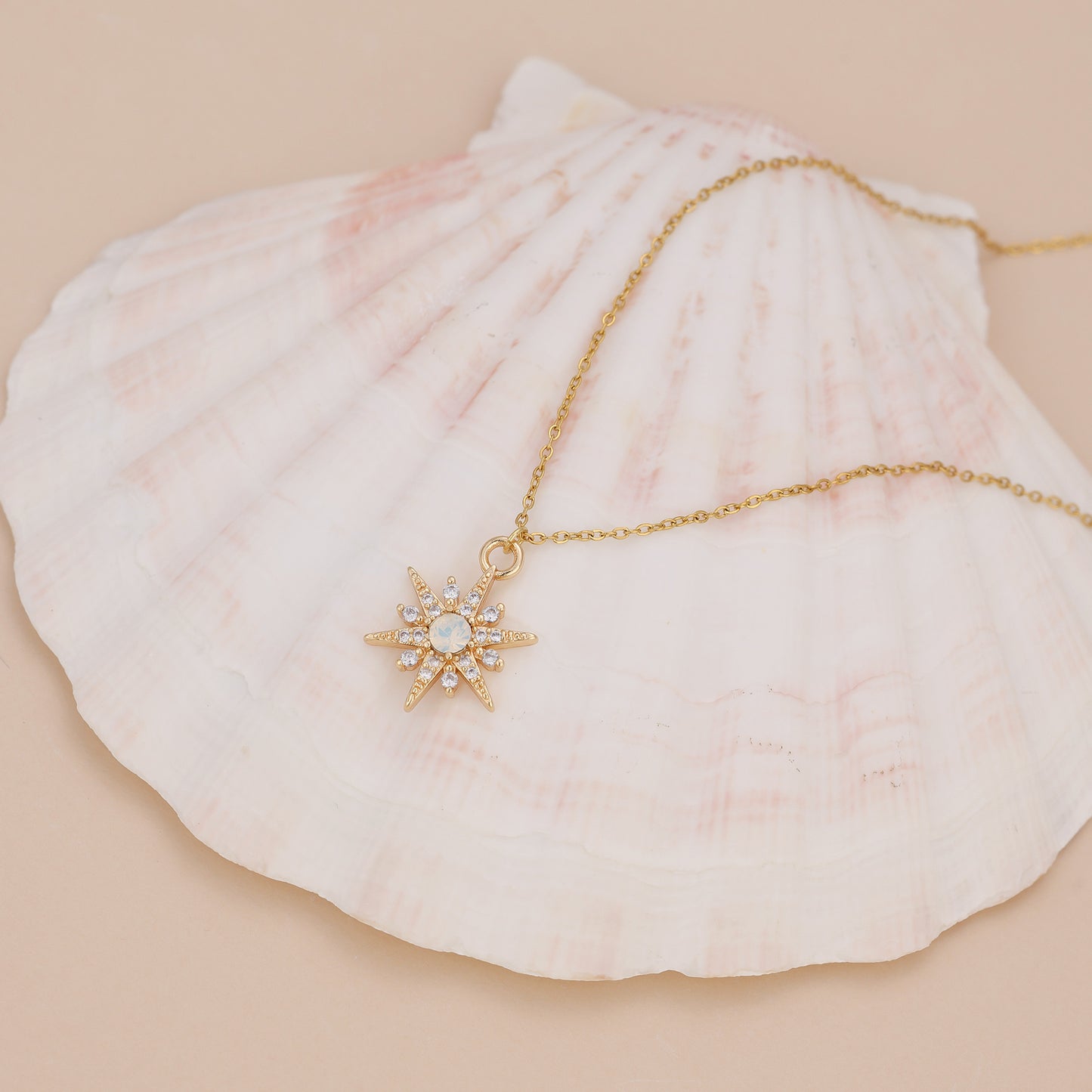 N015 starburst with opal gem pendant necklace