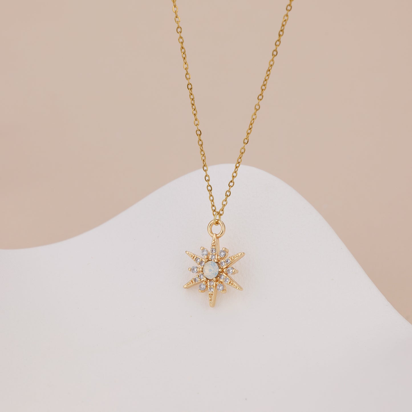 N015 starburst with opal gem pendant necklace
