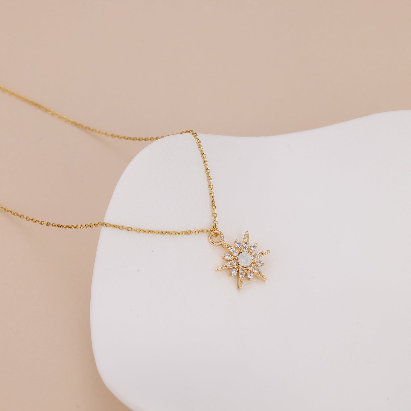N015 starburst with opal gem pendant necklace