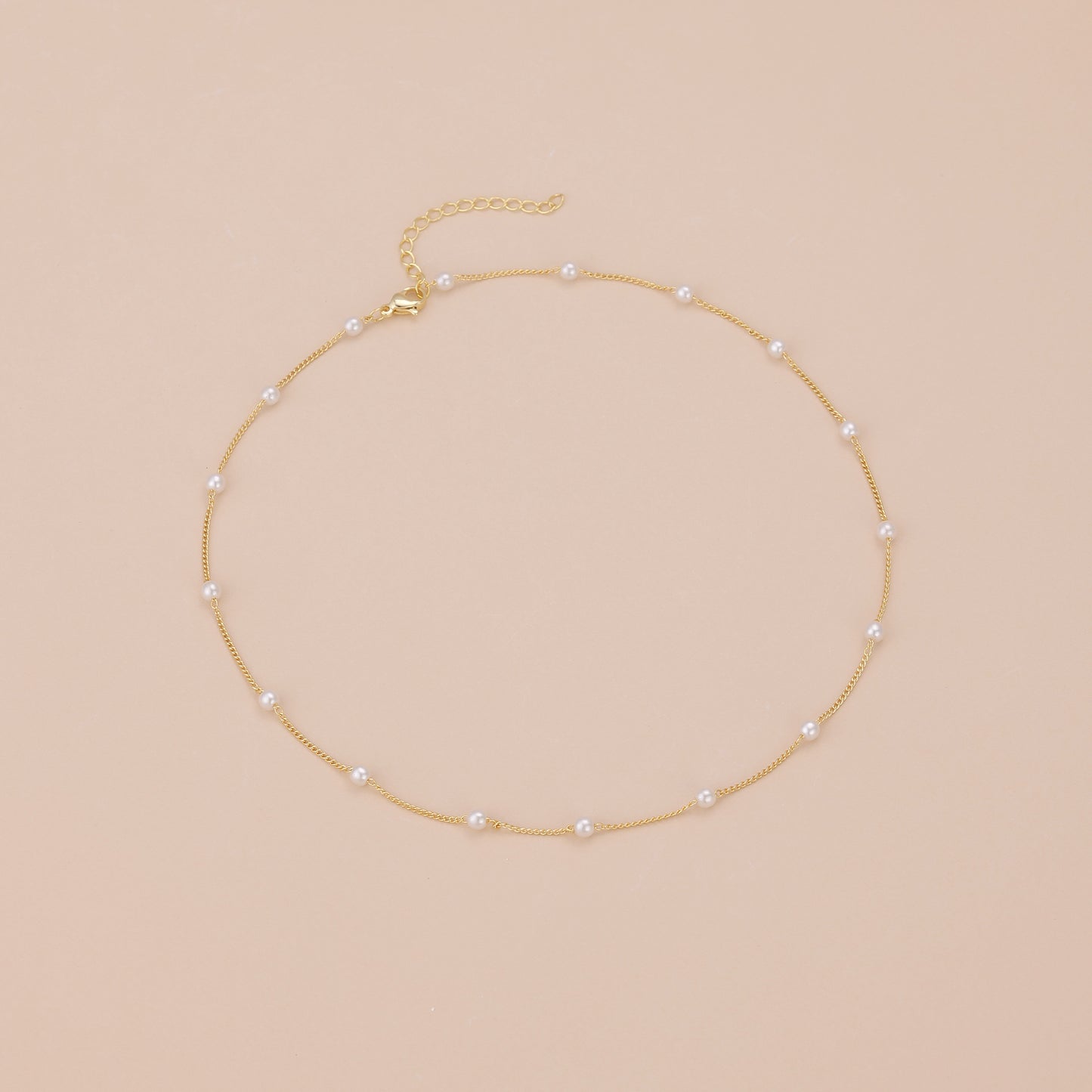 N009 satellite dainty gold Pearl Choker necklace