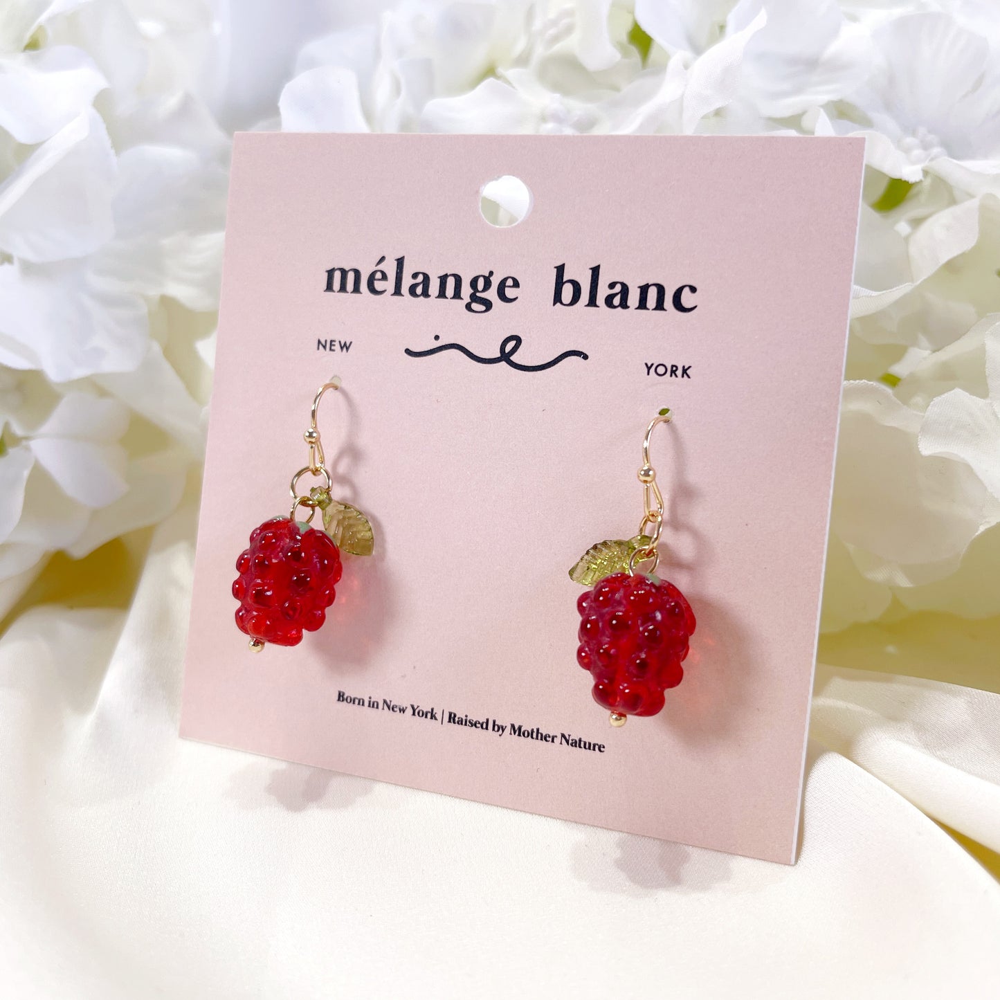 E229 red raspberry earrings, dangle earrings, fruit earrings