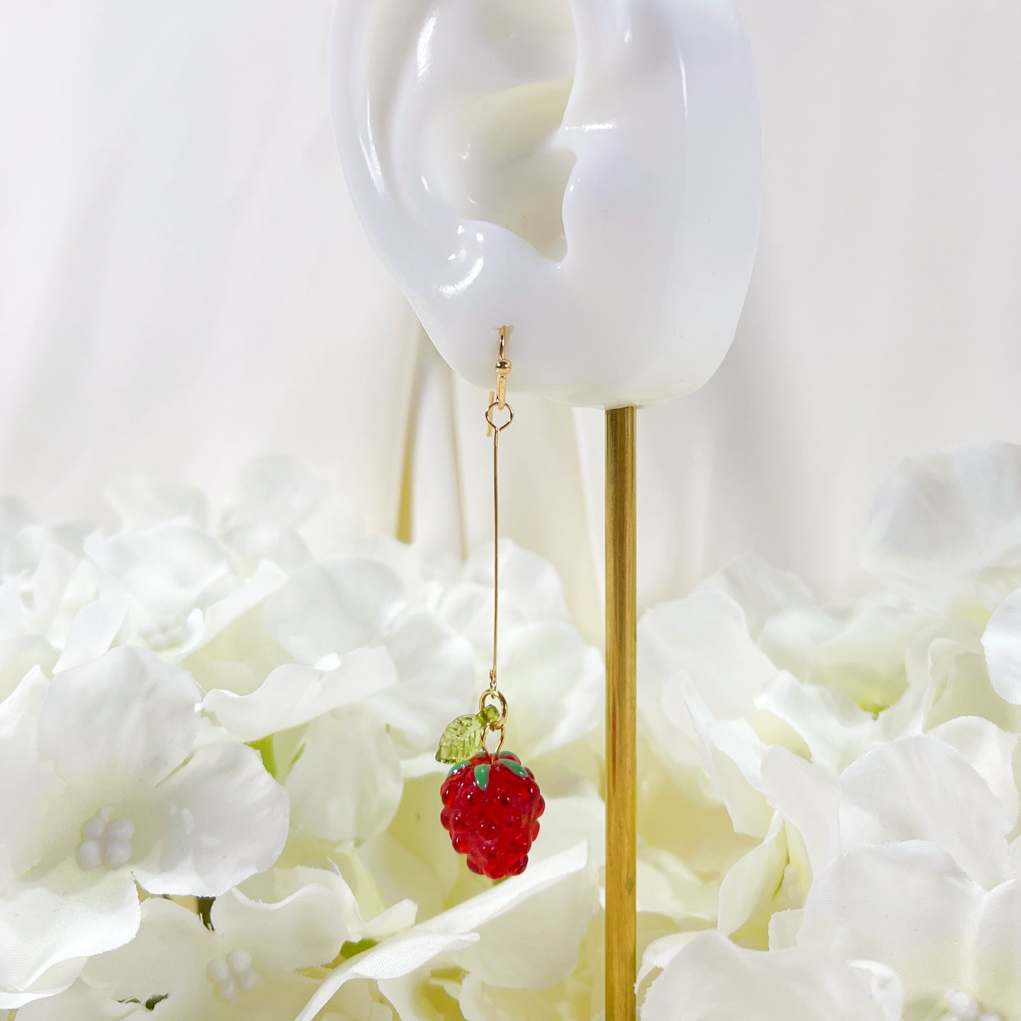 E229 red raspberry earrings, dangle earrings, fruit earrings