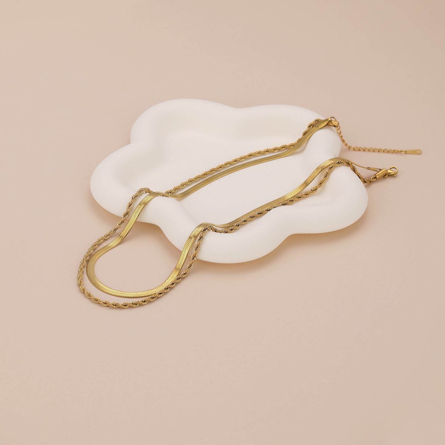 N020 Duo Chain layered rope chain Herringbone Necklace