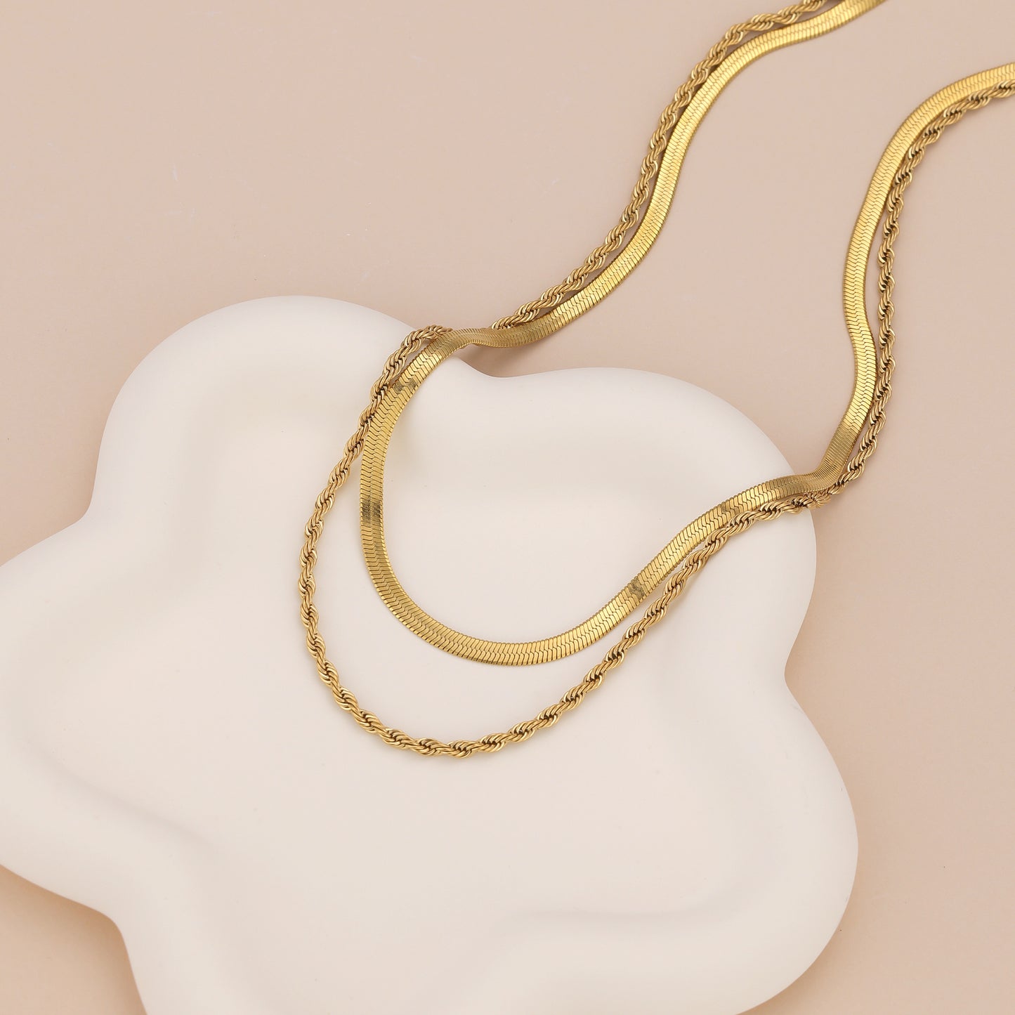 N020 Duo Chain layered rope chain Herringbone Necklace