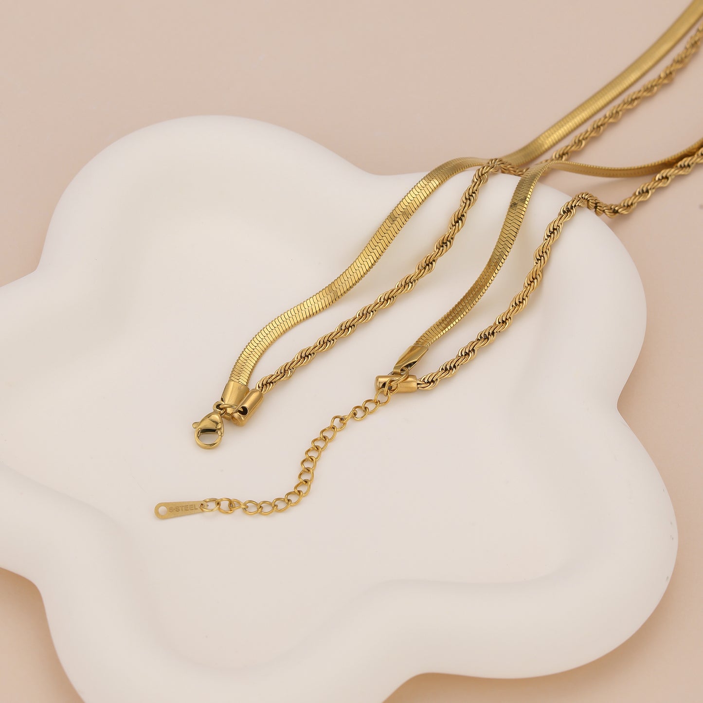 N020 Duo Chain layered rope chain Herringbone Necklace